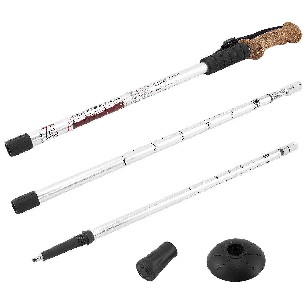 MidGard Nordic-Walking-Stöcke Wanderstоck 65-135cm Teleskop Antischock Stock Korkgriff Dämpfung (1 St), Leicht, mit ergonomischen Korkgriffe