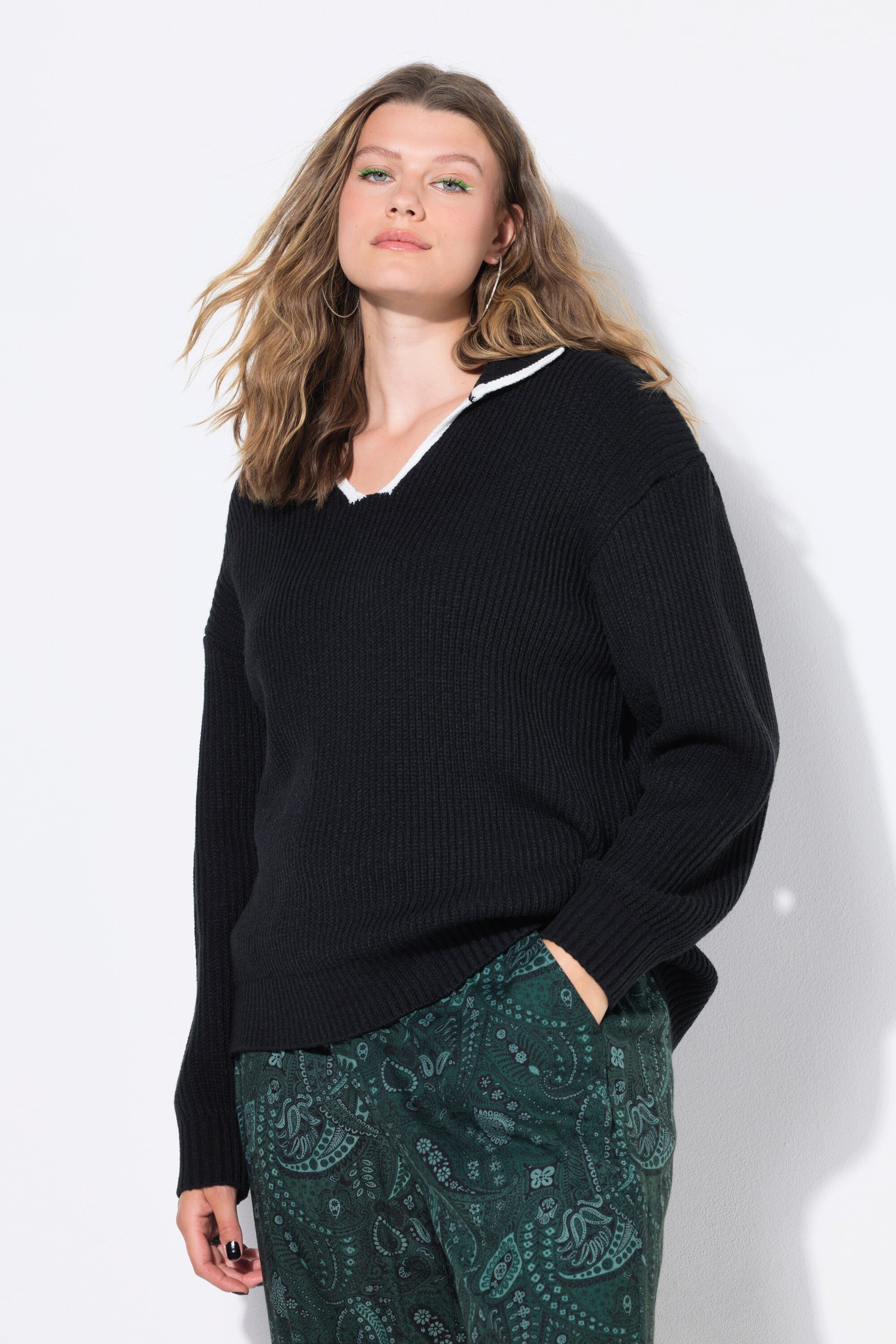 Studio Untold Strickpullover Pullover oversized Strukturstrick Polokragen