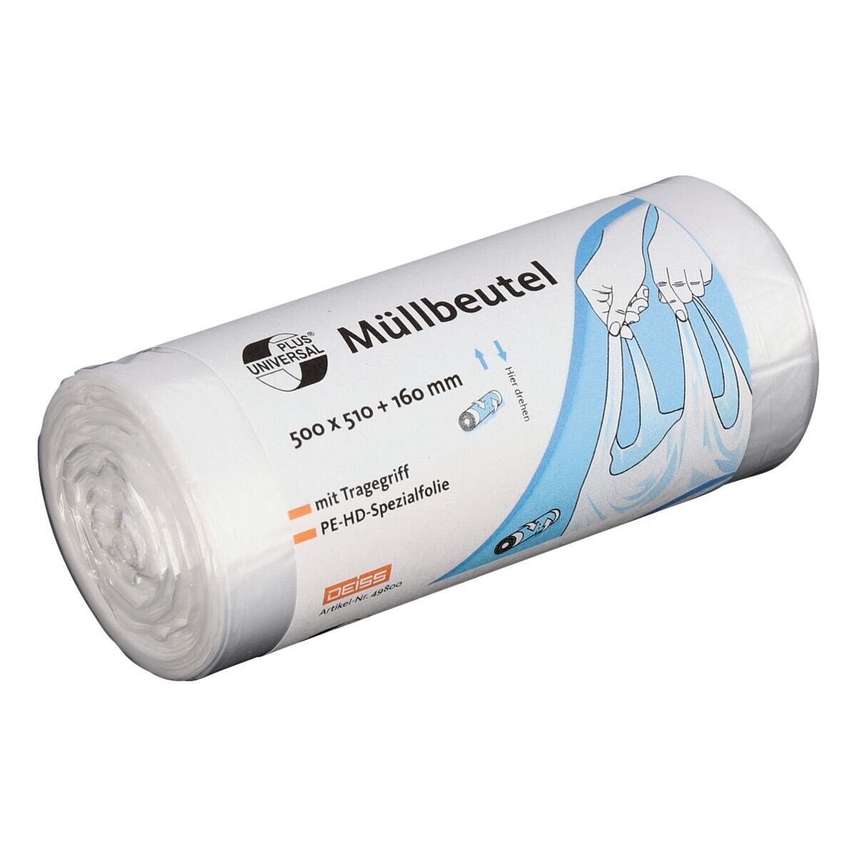 Deiss Müllbeutel UNIVERSAL PLUS®, mit Tragegriffen, 20 Liter, 40 Stück/Rolle, transparent