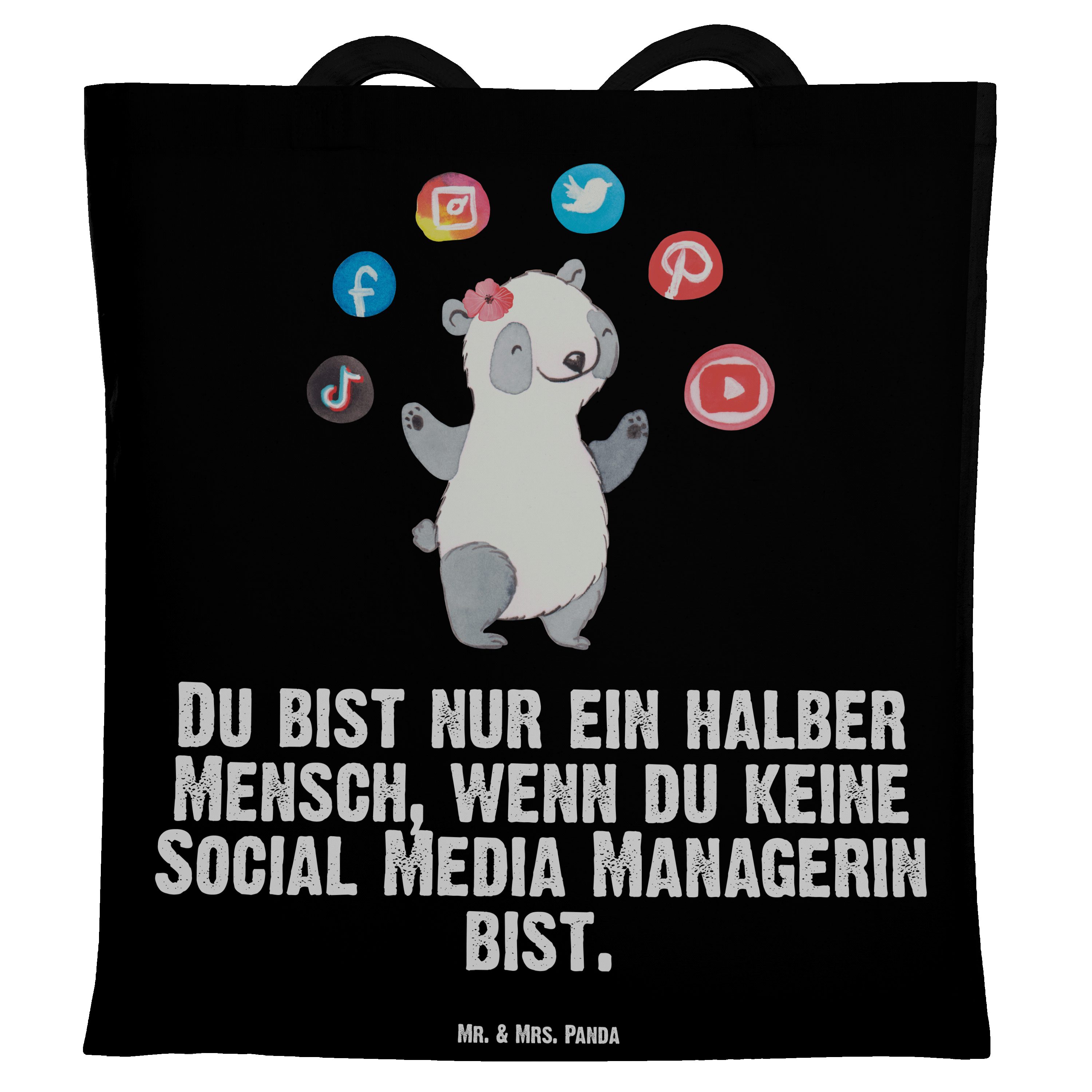 Mr. & Mrs. Panda Tragetasche Social Media Managerin mit Herz - Schwarz - Geschenk, Jubiläum, Juteb (1-tlg)