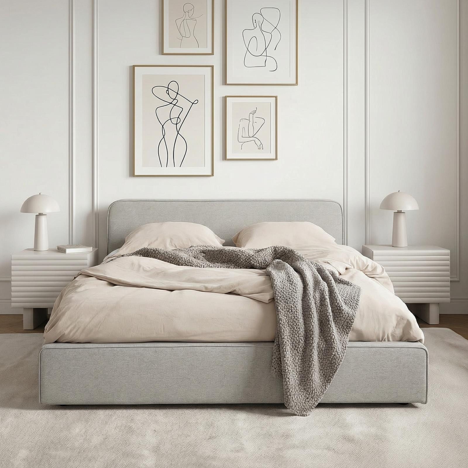 IDIMEX Polsterbett MARINI, Bett 140x200 cm mit Lattenrost Doppelbett mit Kopfteil Stoffbezug grau