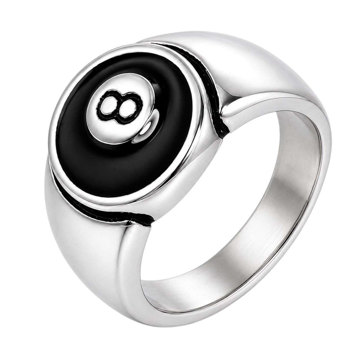 Taffstyle Fingerring Siegelring Herren Edelstahl 8 Ball Ring Biker Rocker massiv silber (Massiver Edelstahl-Siegelring mit detailreichem 8 Ball Motiv, 15 mm Ringkopf und markantem Biker Design Billiard Kugel)