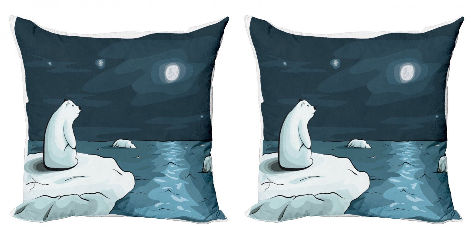 Kissenbezüge Modern Accent Doppelseitiger Digitaldruck, Abakuhaus (2 Stück), Winter Eisbär-Mond-Karikatur