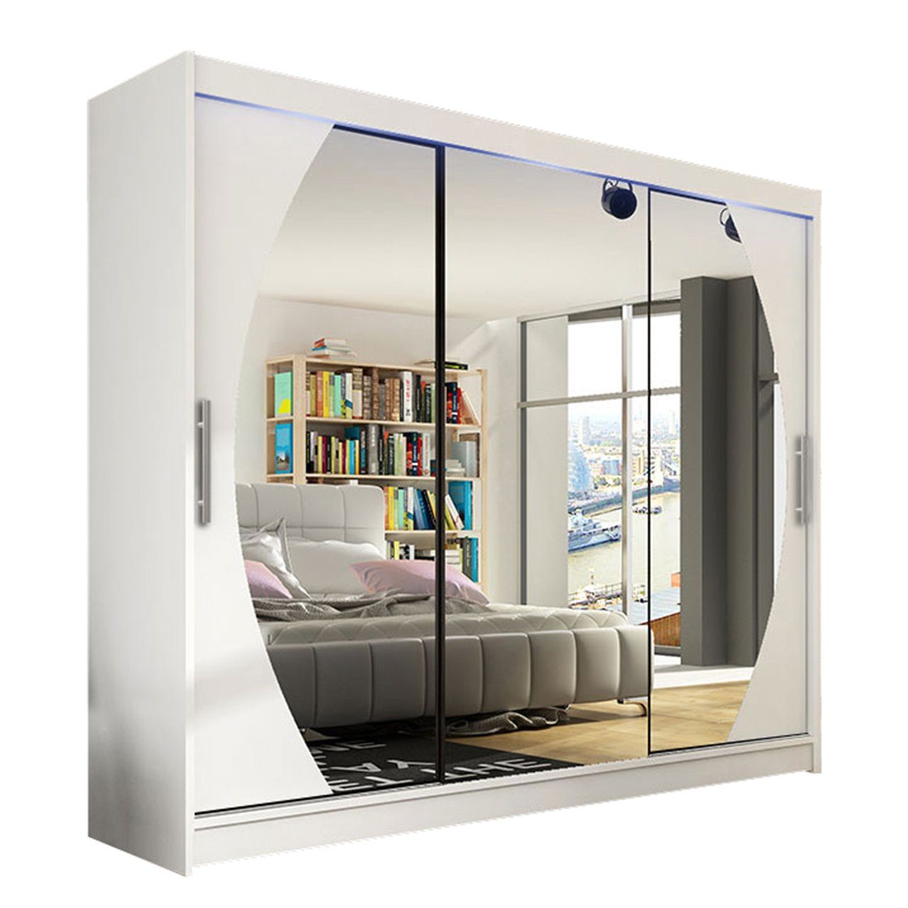 MIRJAN24 Kleiderschrank Aston V (mit Frontspiegel, Schiebetüren) Garderobe mit 3-türig, Schwebetürenschrank, 250x215x58 cm