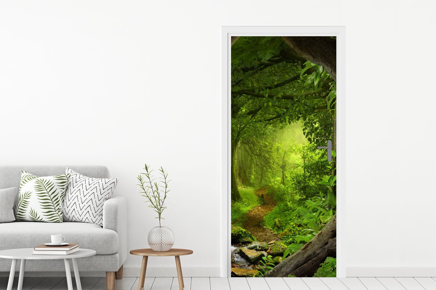 Dschungel - bedruckt, St), MuchoWow - (1 75x205 - Matt, Pflanzen, cm Natur Grün Tür, Fototapete Tropisch für Türaufkleber, Türtapete -