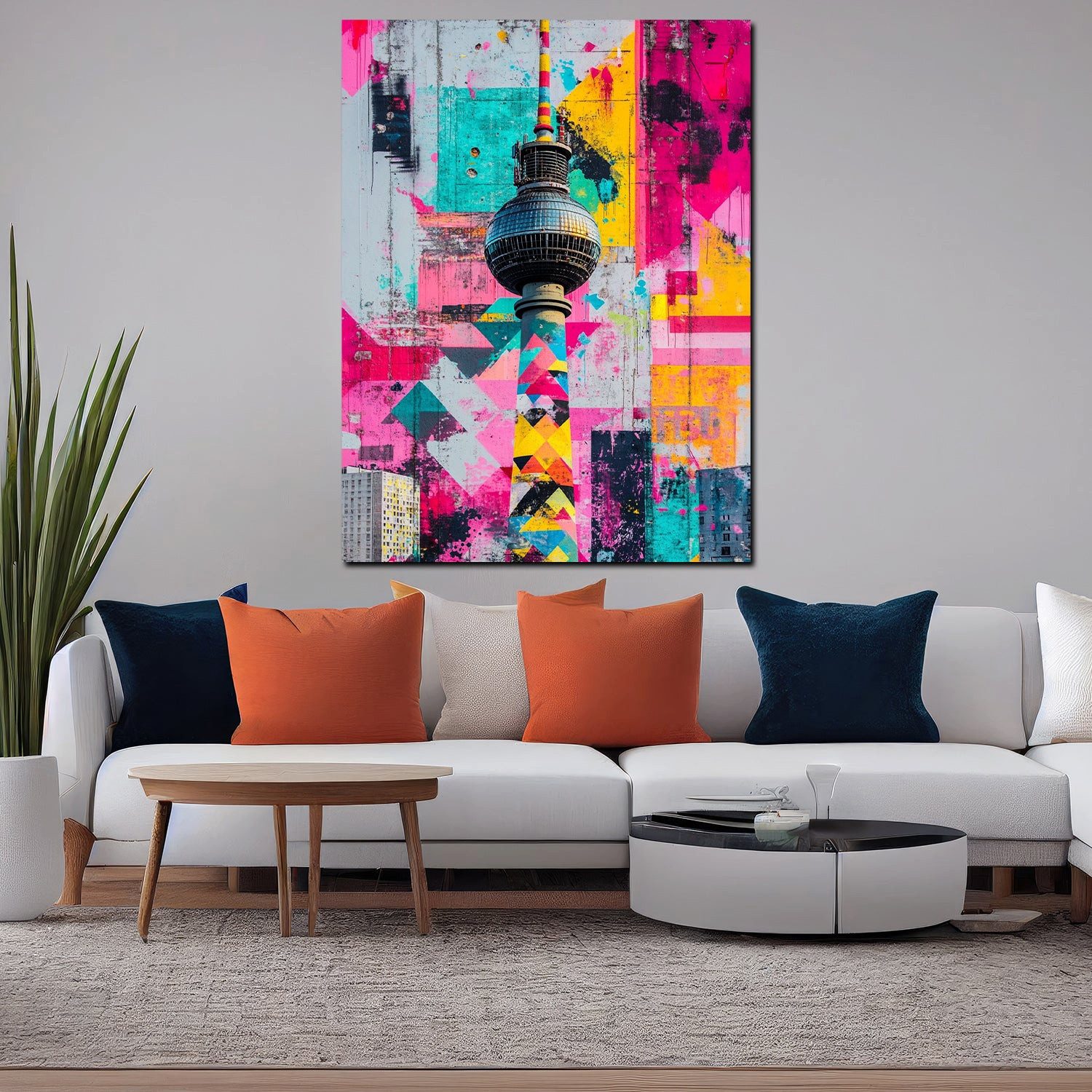 Artedinoi Leinwandbild Städte Pop Art Berlin Fernsehturm bunt urban Leinwandbild Wandbild XL, Berliner Fernsehturm, urban