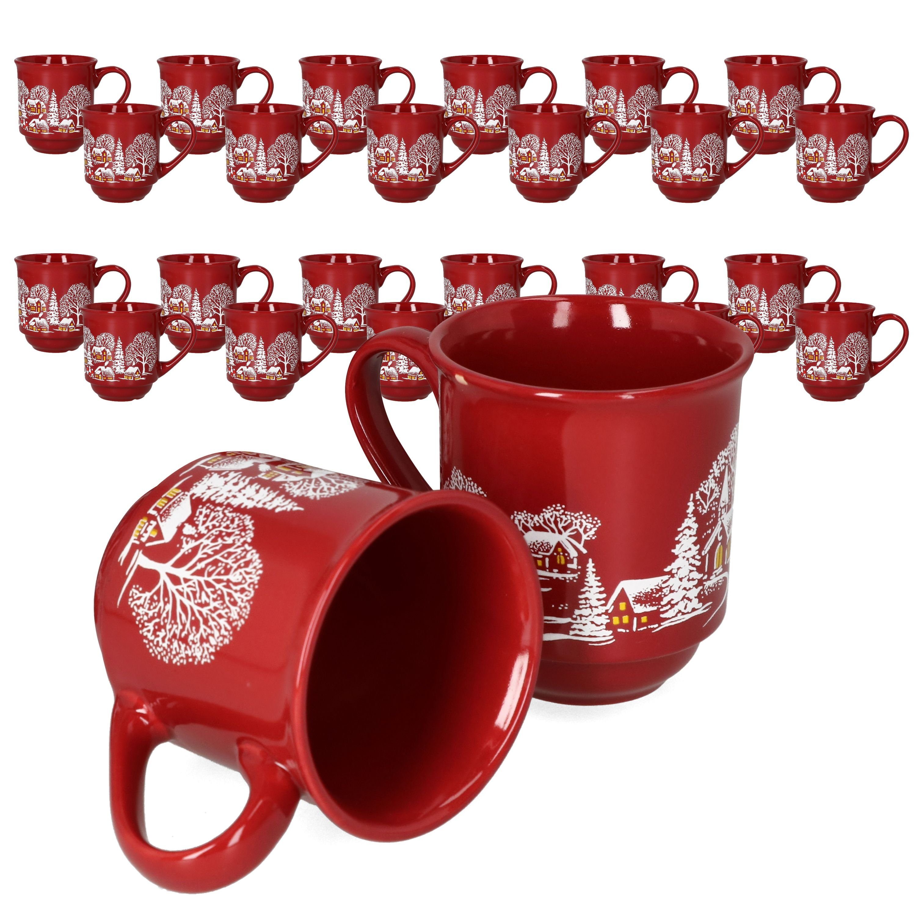 MamboCat Tasse 36er Set Glühweinbecher dunkelrot Weihnachtslandschaft 0,2L geeicht, Porzellan, Weihnachtsgeschirr, Weihnachten, Weihnachtsmarkt, Punsch