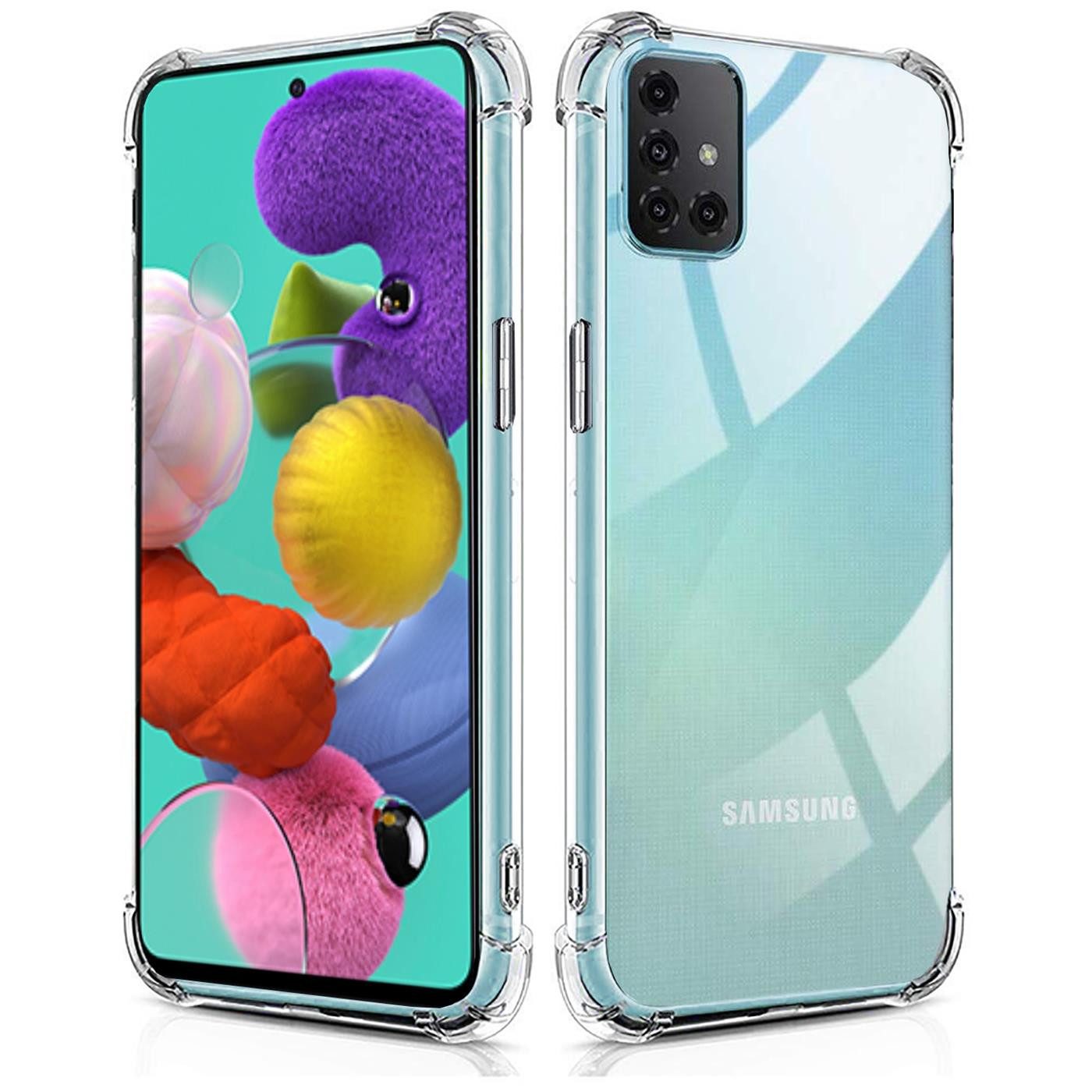 CoolGadget Handyhülle Transparent als 2in1 Schutz Cover Set für das Samsung Galaxy A51 6,5 Zoll, 2x 9H Glas Display Schutz Folie + 1x TPU Case Hülle für Galaxy A51
