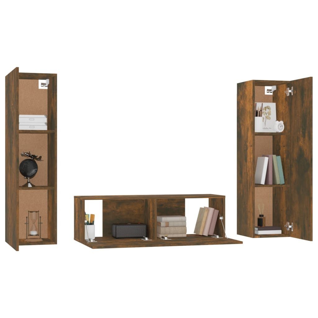 furnicato TV-Schrank 3-tlg. TV-Schrank-Set Holzwerkstoff Räuchereiche