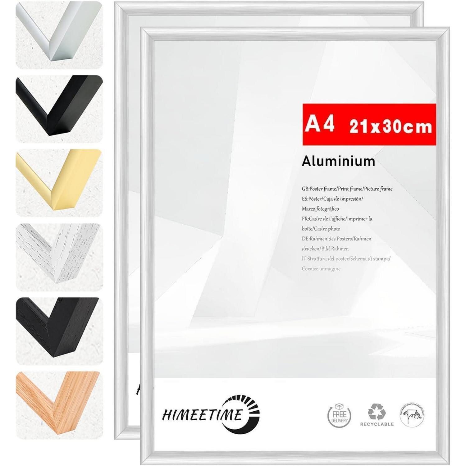 LuxusKollektion Bilderrahmen-Set Bilderrahmen A4 Silber Aluminium 2x Alu Silber A4(21x29,7cm) 2x