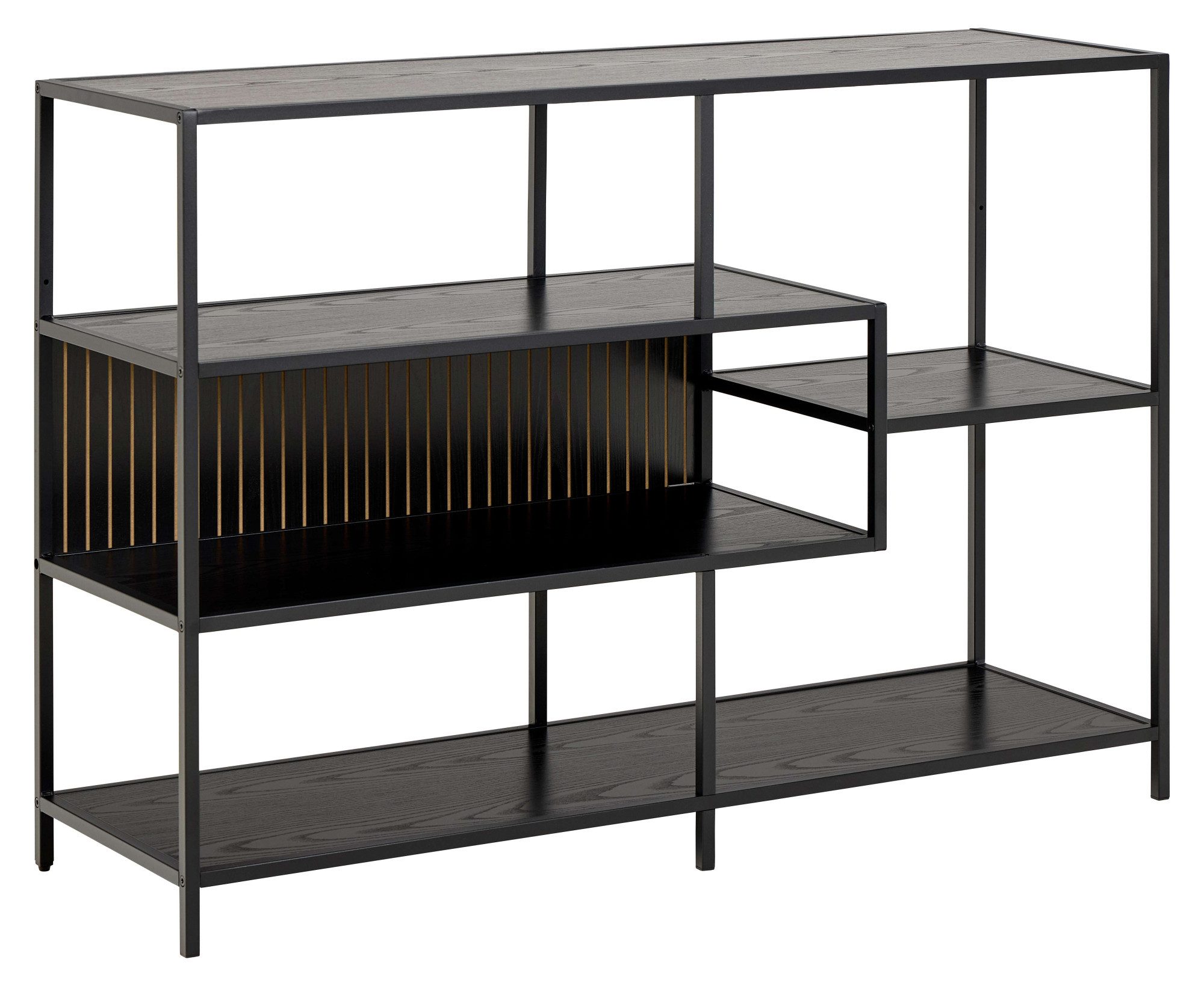 ACTONA GROUP Bücherregal Seaford, Standregal, Regal, Raumteiler, schwarzer Stahlrahmen, 5 Regale, Wendemodul, Breite 114 cm