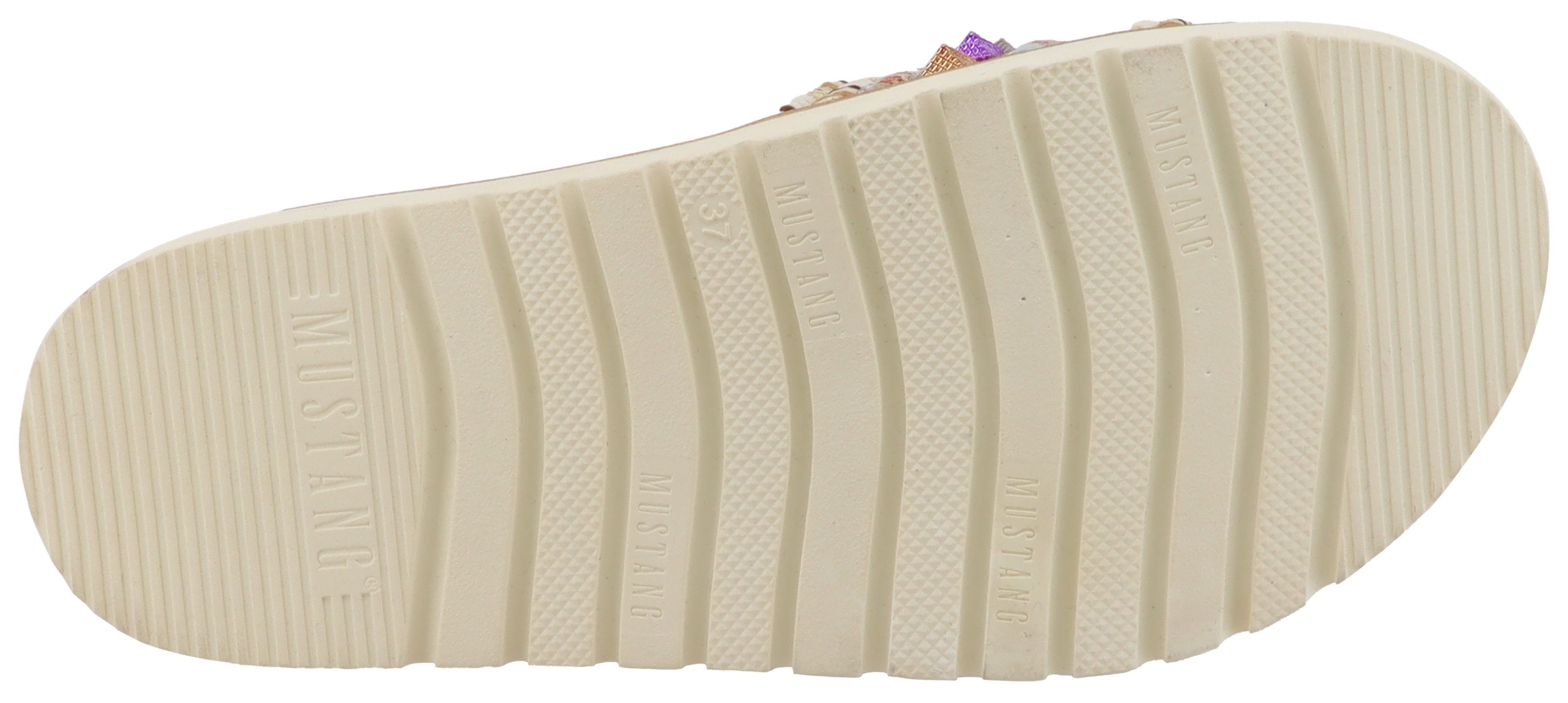Mustang Shoes Malina Pantolette Sommerschuh, Schlupfschuh mit Flechtungen und bunten Nieten