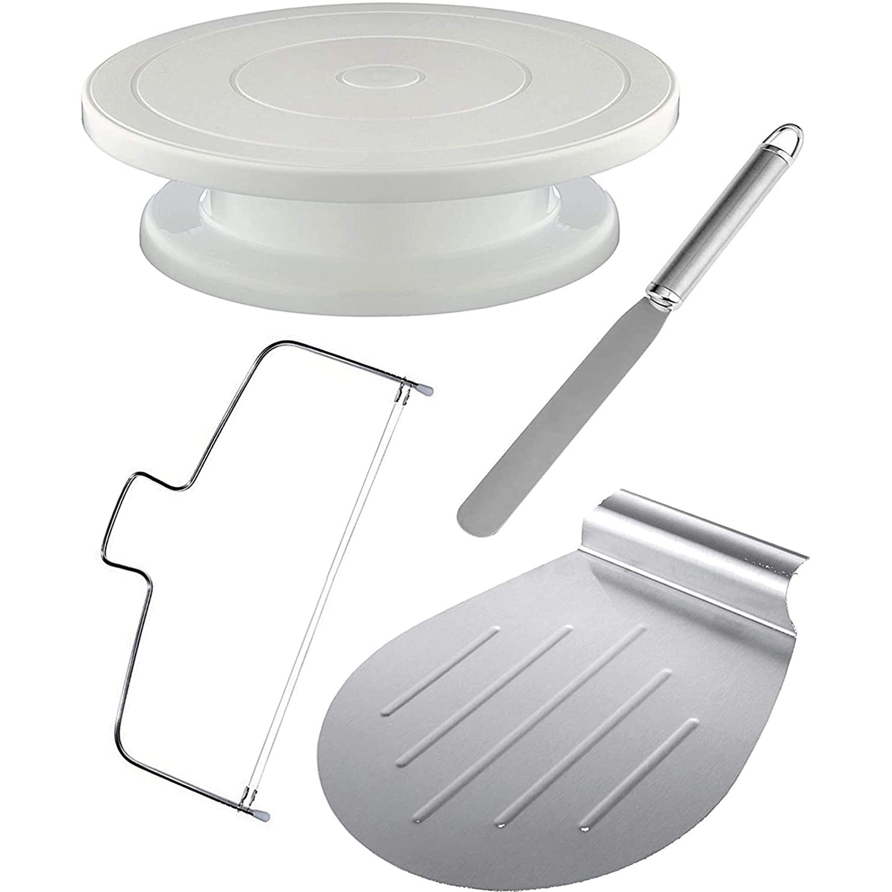 Praknu Tortenplatte 4Tlg Tortenplatte Drehbar Set inkl. Tortenheber, Streichpalette und, Plastik-Edelstahl, (Set, 4-tlg), Spülmaschinenfest