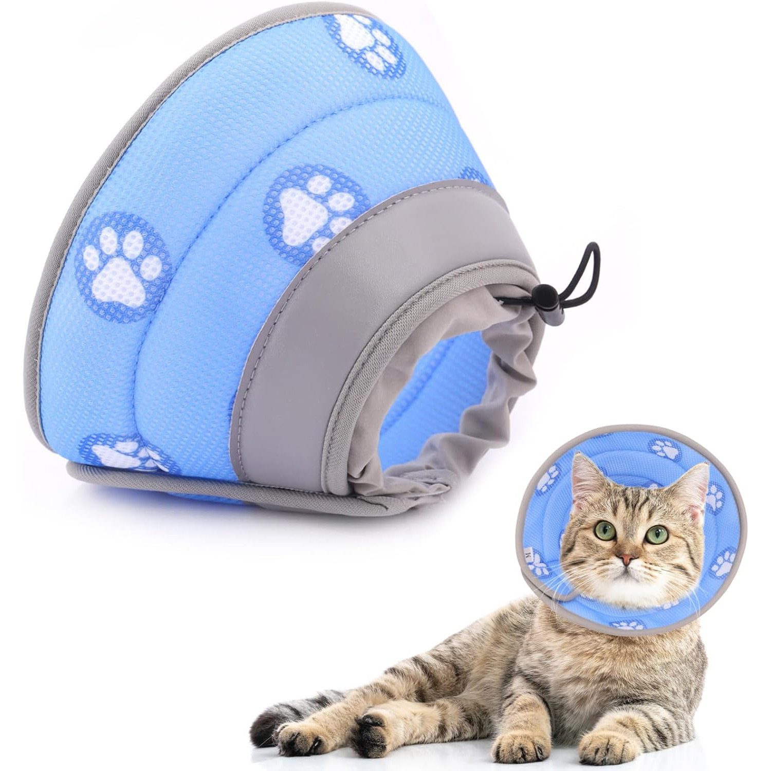 TUWENA Schutzkragen Halskrause Katze, Einstellbarer Halskrause Katze Halsband, Kragen Cone, 3 Größen, verstellbar, weich atmungsaktiv, sichtfrei, wundschützend von TUWENA