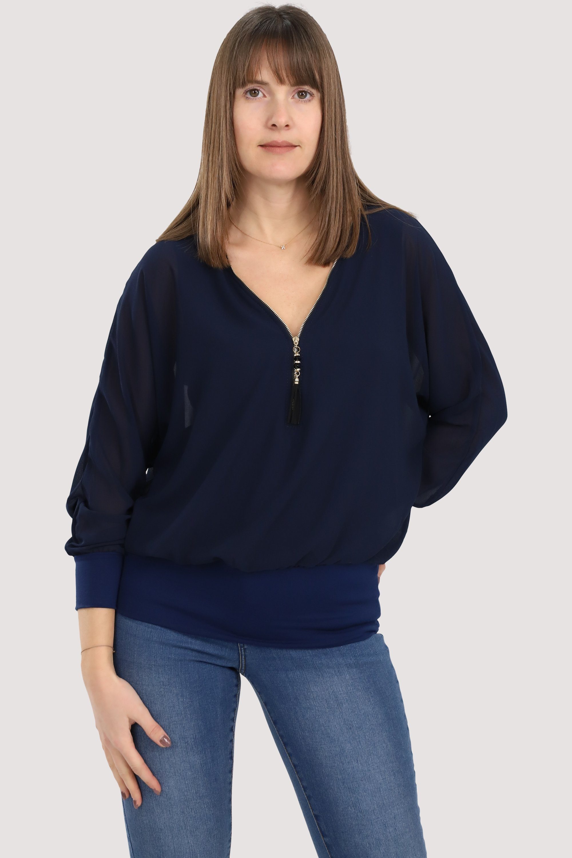 malito more than fashion Chiffonbluse 6297 dunkelblau Fledermausärmeln mit Einheitsgröße Bluse