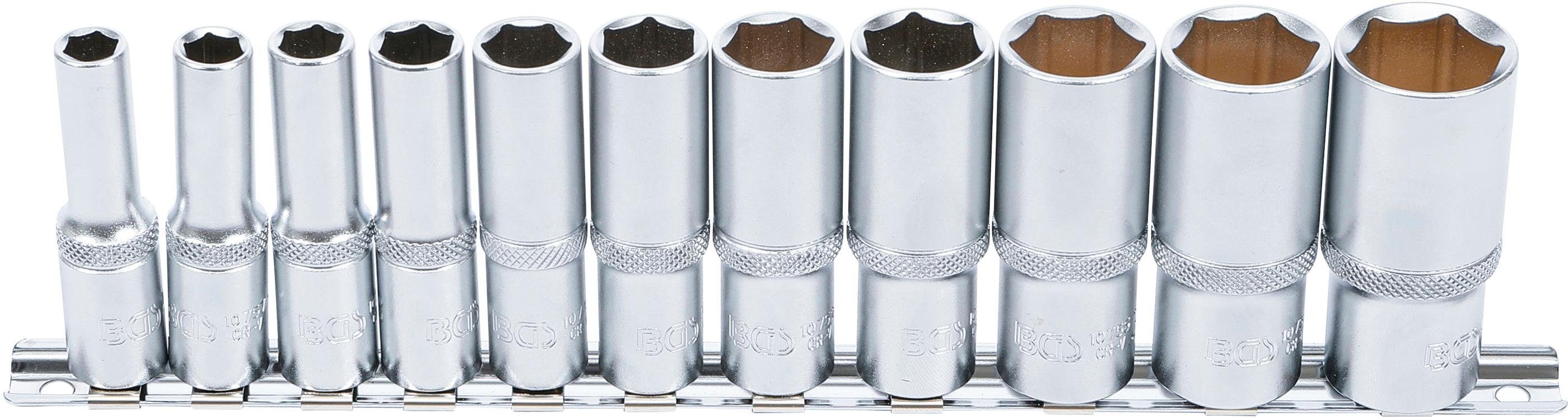 BGS technic Steckschlüssel Steckschlüssel-Einsatz-Satz Sechskant, tief, Antrieb Innenvierkant 10 mm (3/8), Zollgrößen, 11-tlg.