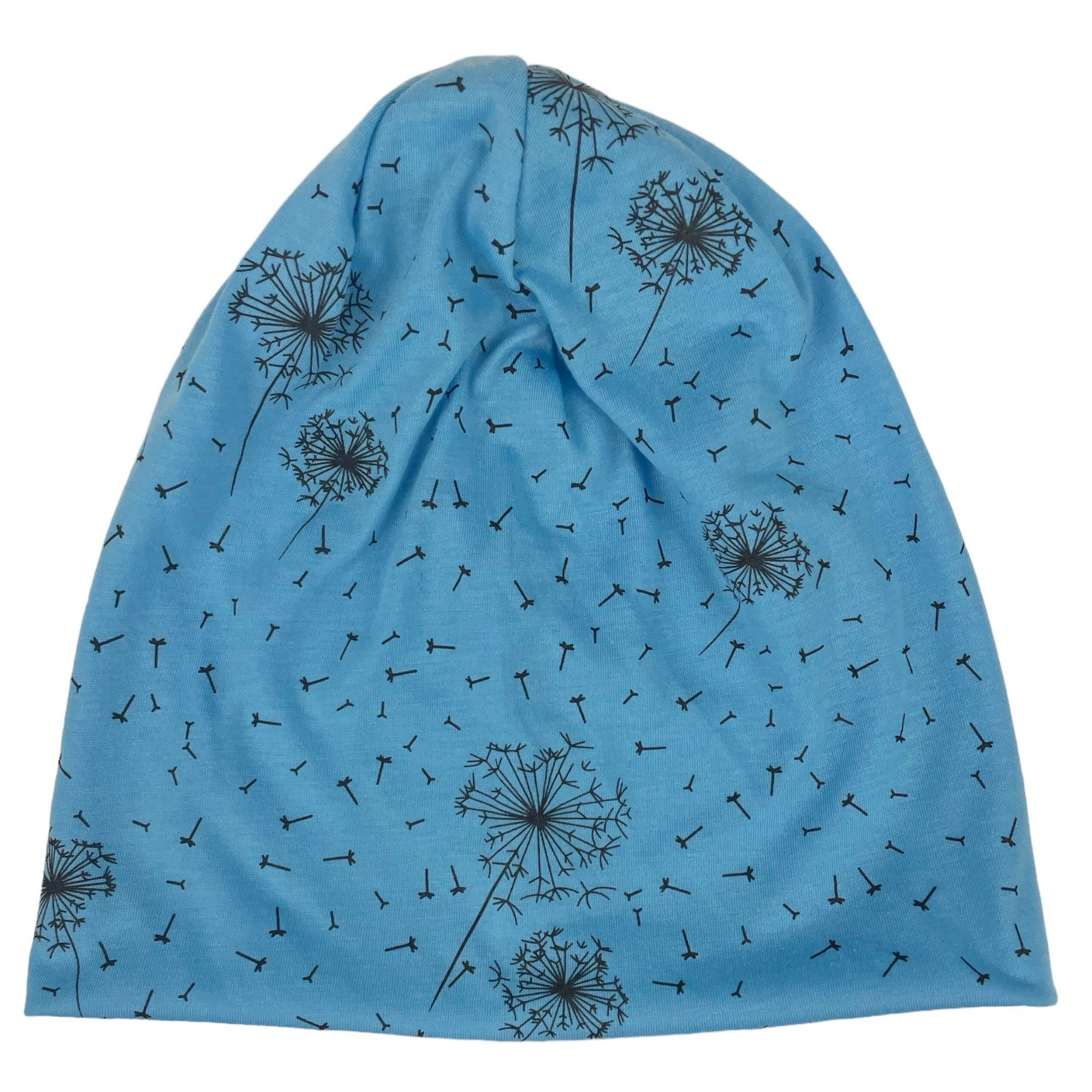 Taschen4life Beanie Slouch Longbeanie leichte Pusteblume, Motiv Sommermütze Mütze hellblau Beanie, Damen