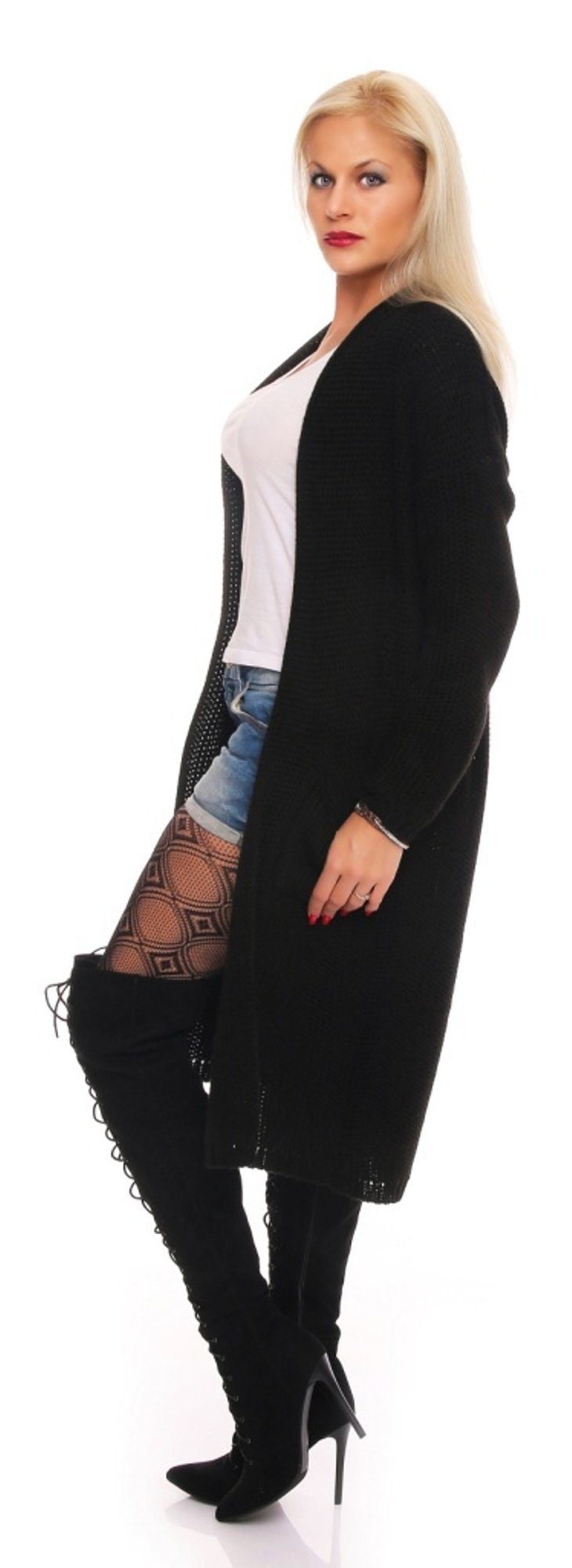 Mississhop Longstrickjacke Damen Lange Strickjacke Cardigan günstig online kaufen