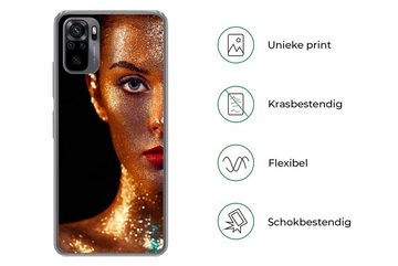 MuchoWow Handyhülle Make-up - Gold - Frau - Luxus - Glitzer - Kunst, Phone Case, Handyhülle Xiaomi Redmi Note 10, Silikon, Schutzhülle