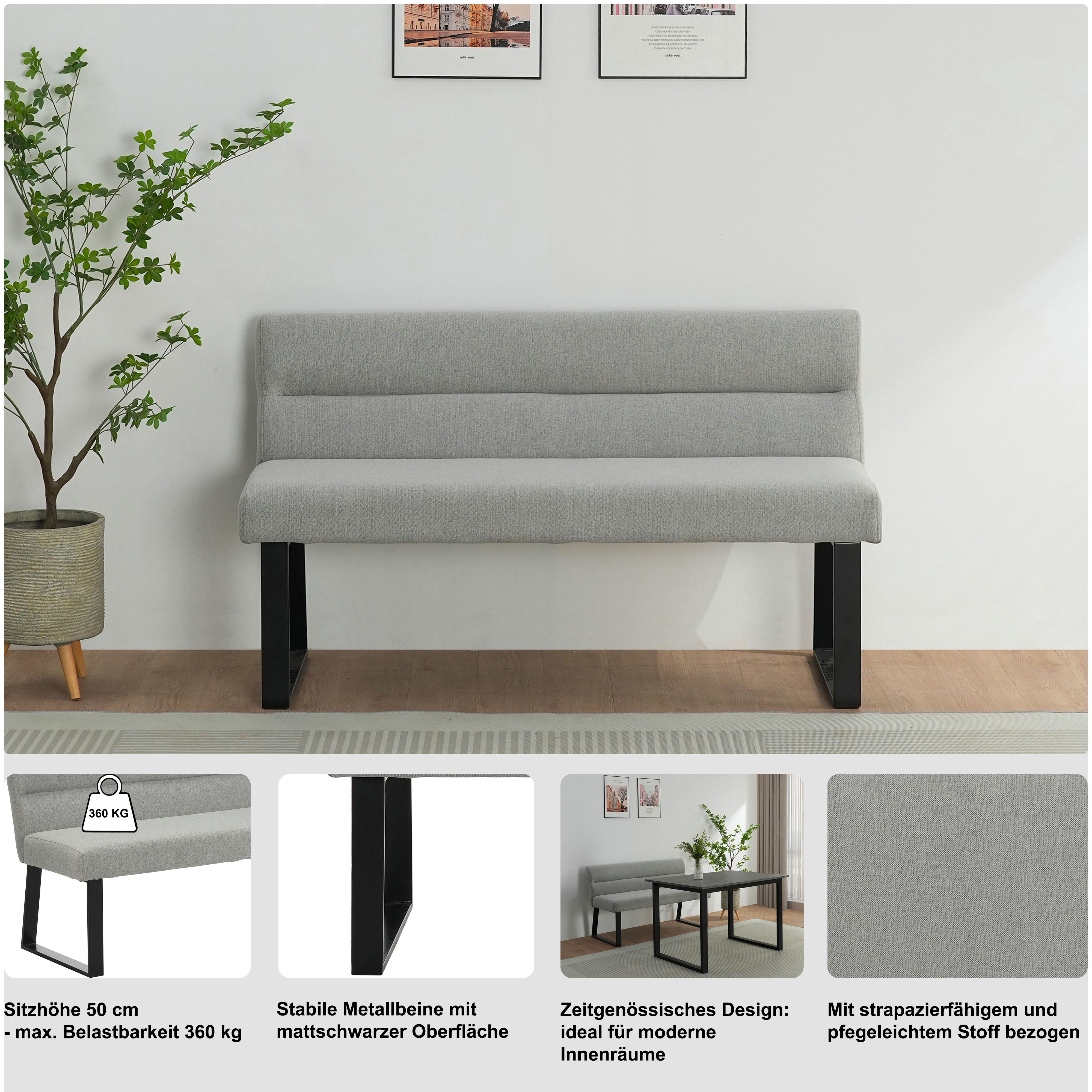 OTTO home Essbank Ivanna, schwarze Metallbeine, pflegeleichtem Webstoff Bezug, Breite 140 cm