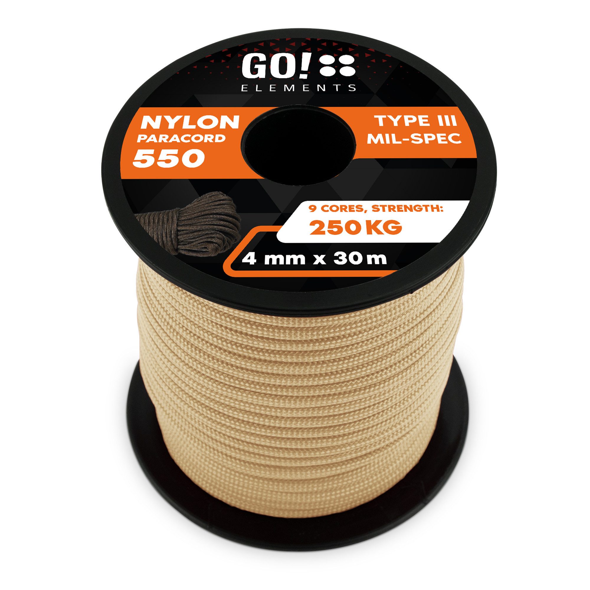 GO!elements Abspannleine Paracord 550 - 4mm, Paracord 550 aus reißfester Nylonschnur