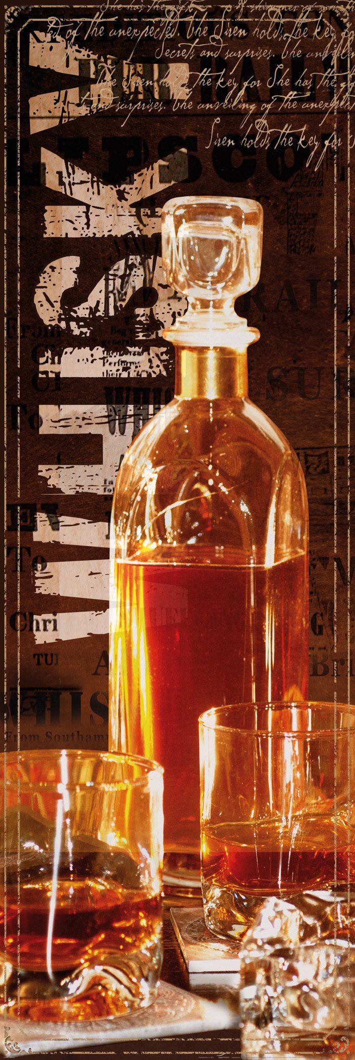Papermoon Poster Panorama-Poster Nr.331 Whiskey, 53 X 158 CM, (Whisky Alkohol Flasche Bar), genormte Postergröße für Rahmen, Bild Dekoration Wanddeko Motiv Tapete