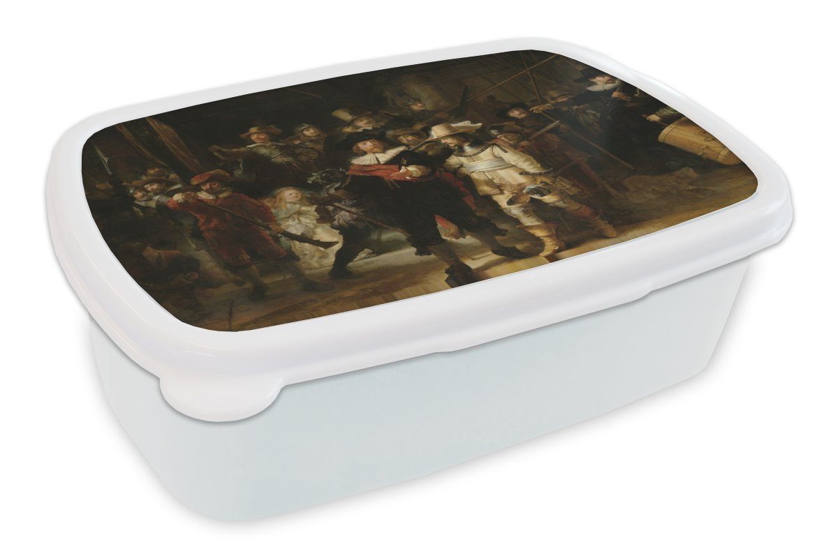 MuchoWow Lunchbox Die Nachtwache Kinder Kunststoff, Rembrandt, (2-tlg), Erwachsene, weiß Jungs Brotdose, Brotbox Meister für - - Alte Kunst und - und Mädchen für