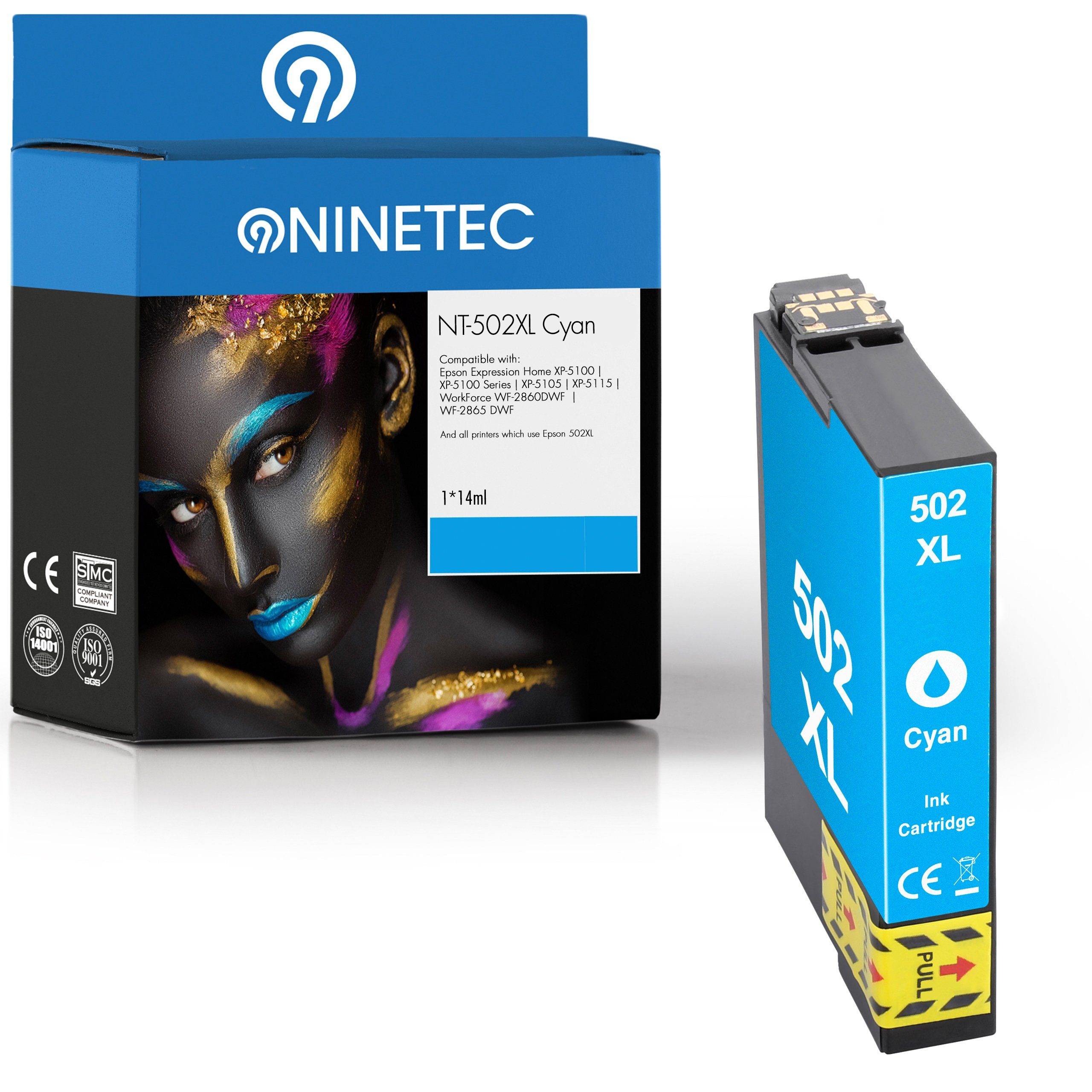 NINETEC ersetzt 502XL XL Tintenpatrone (C13T02W24010) 502 Epson Cyan