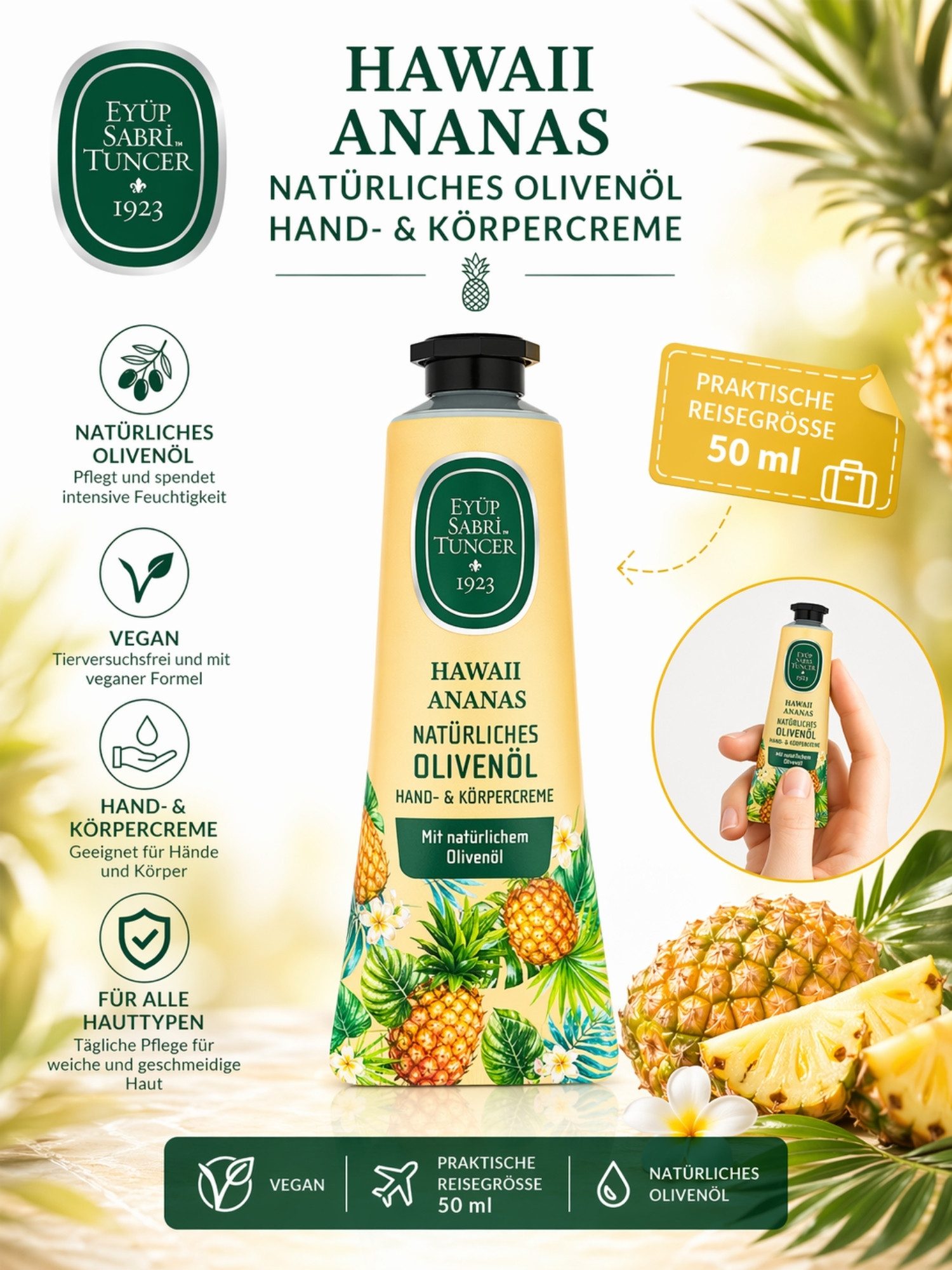 EYÜP SABRI TUNCER Handcreme Hand- & Körpercreme mit Olivenöl 50 ml verschiedene Düfte, Vegan, Vegan, mit Olivenöl, verschiedene Duftvarianten