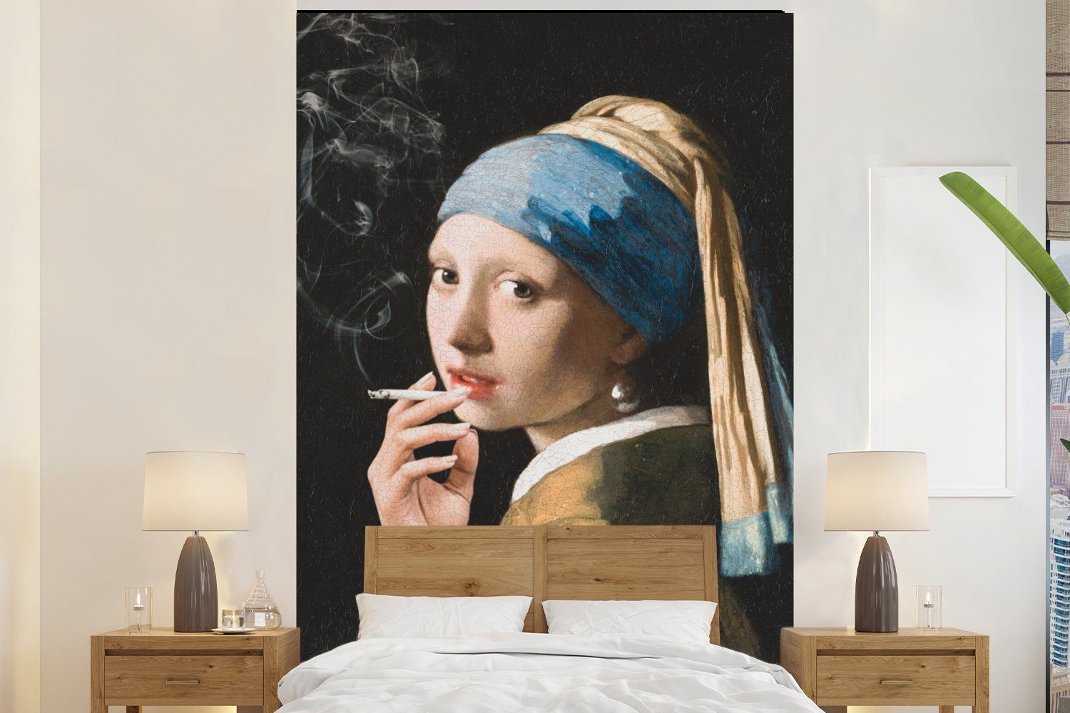 MuchoWow Fototapete Mädchen mit Perlenohrring - Johannes Vermeer - Zigaretten, Matt, bedruckt, (3 St), Montagefertig Vinyl Tapete für Wohnzimmer, Wandtapete
