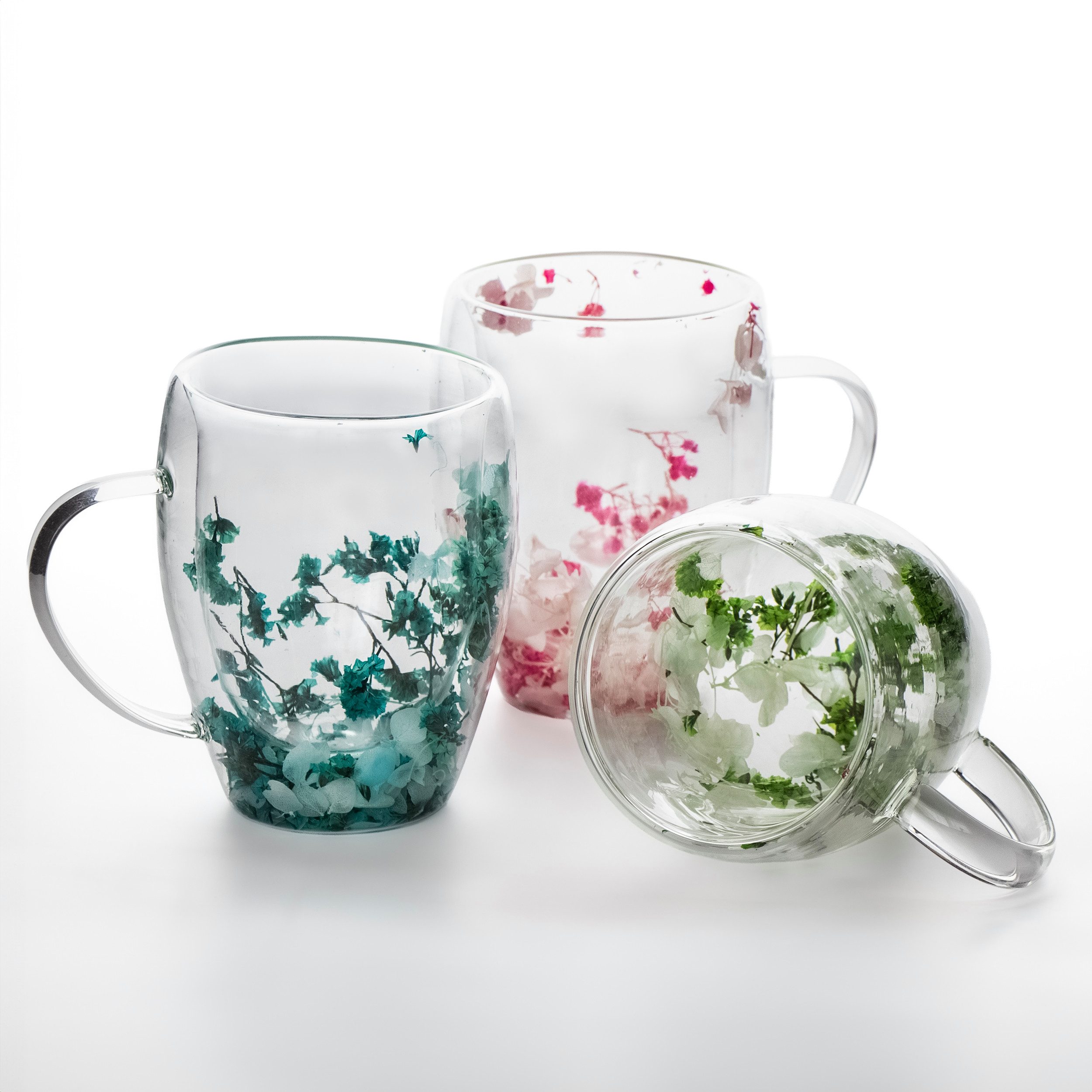 KVOTA Thermotasse Doppelwandiger Glasbecher mit echten Trockenblumen – 300 m Grün – Bild 5 von 5