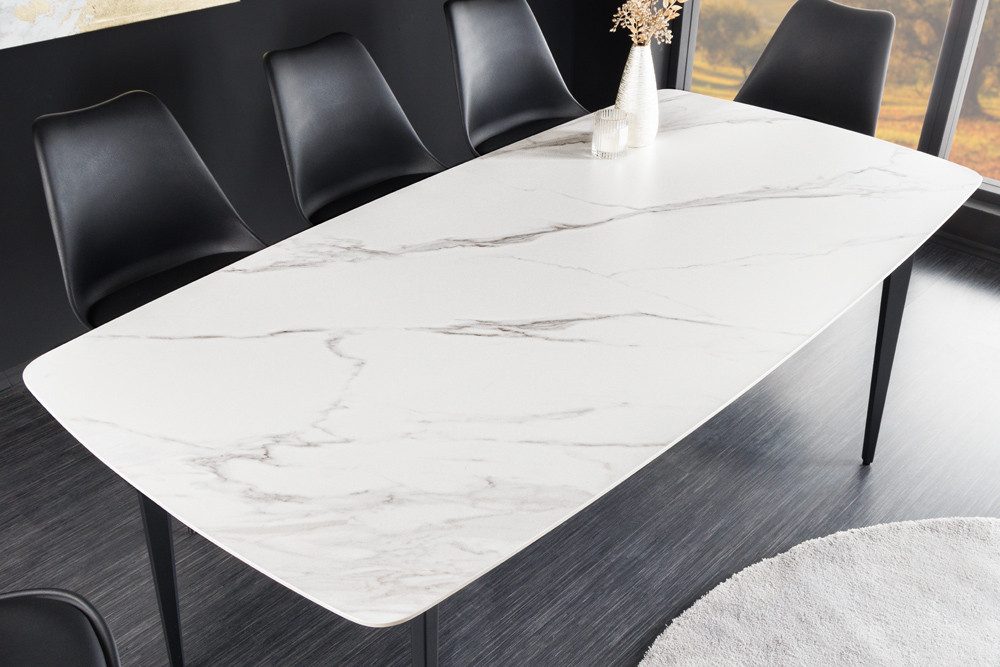 riess-ambiente Esstisch MILANO 180cm weiß/schwarz - Keramik, Metallbeine, Marmor-Design (Einzelartikel, 1-St), Platz für bis zu 8 Personen - ideal für Esszimmer & Küche