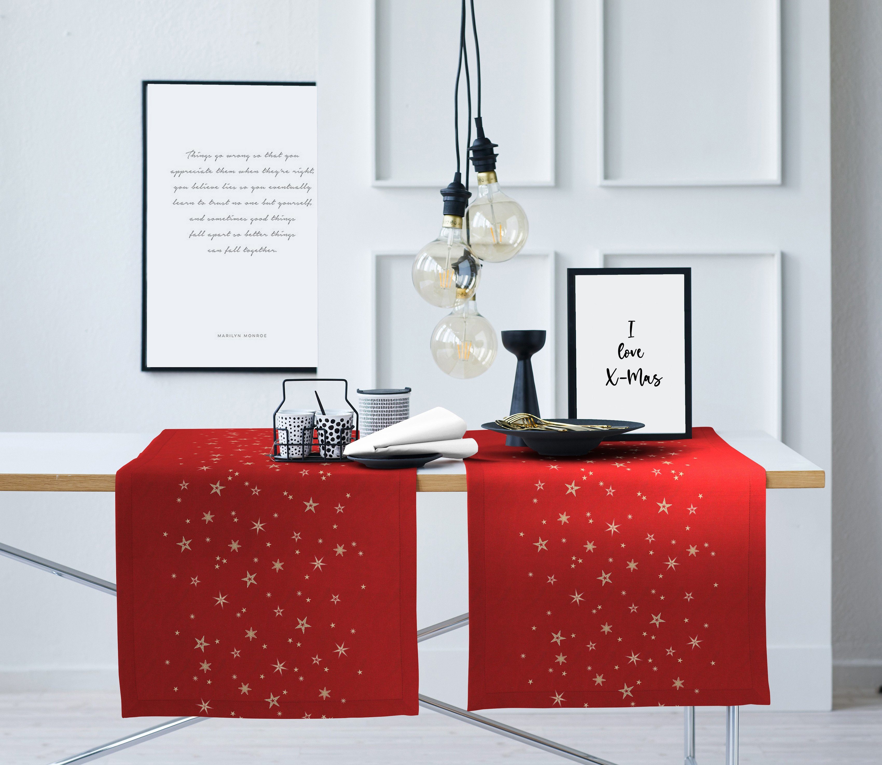 Weihnachtsdeko, ELEGANCE, Lurex-Jacquardgewebe Weihnachten (1-tlg), 9600 CHRISTMAS APELT rot/goldfarben Tischläufer