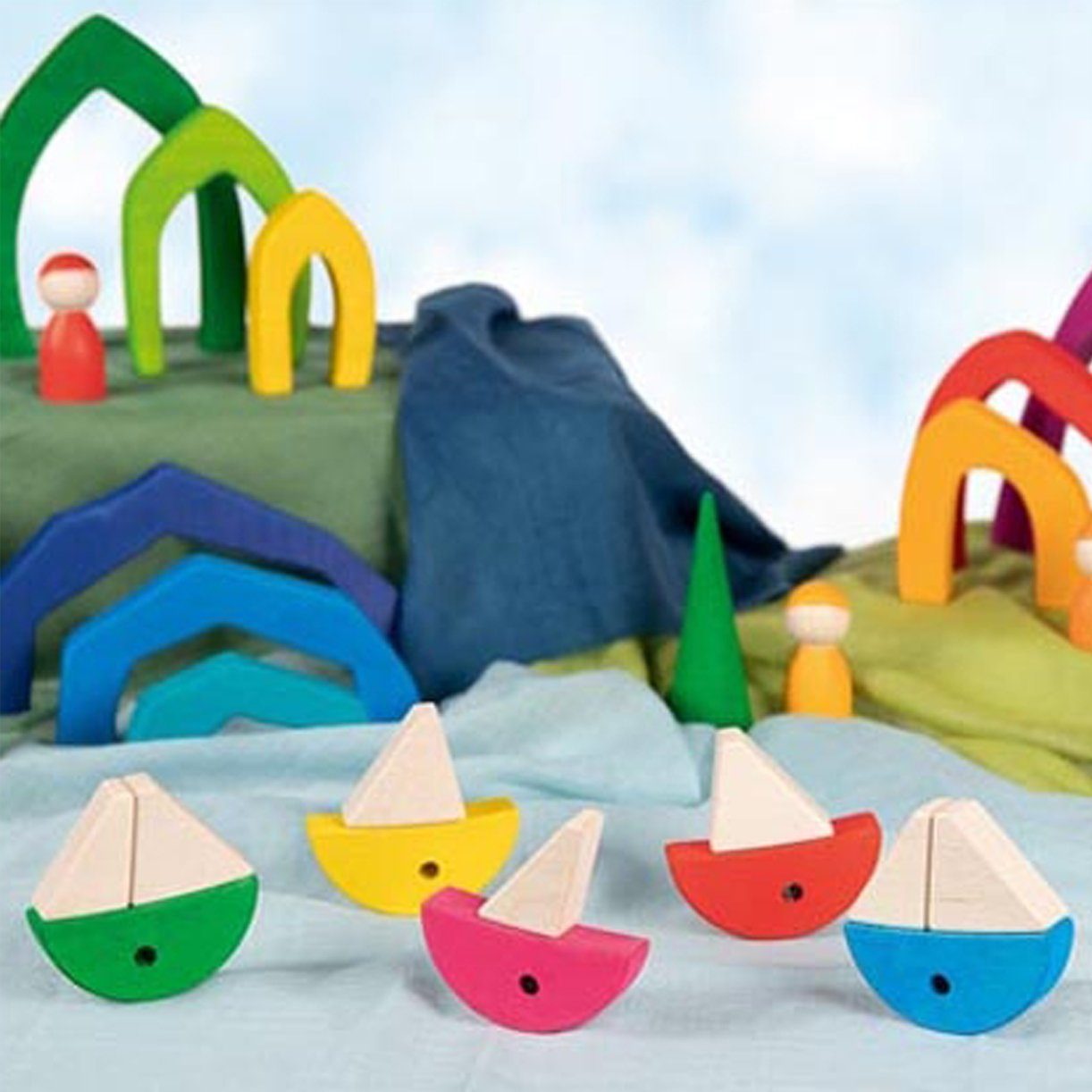 goki Legespiel und Bausteinkasten 6 bunte Fische Spielbausteine, (packung, 24 St., spar set), Ahornholz aus nachhaltiger Forstwirtschaft, Samtige Oberfläche