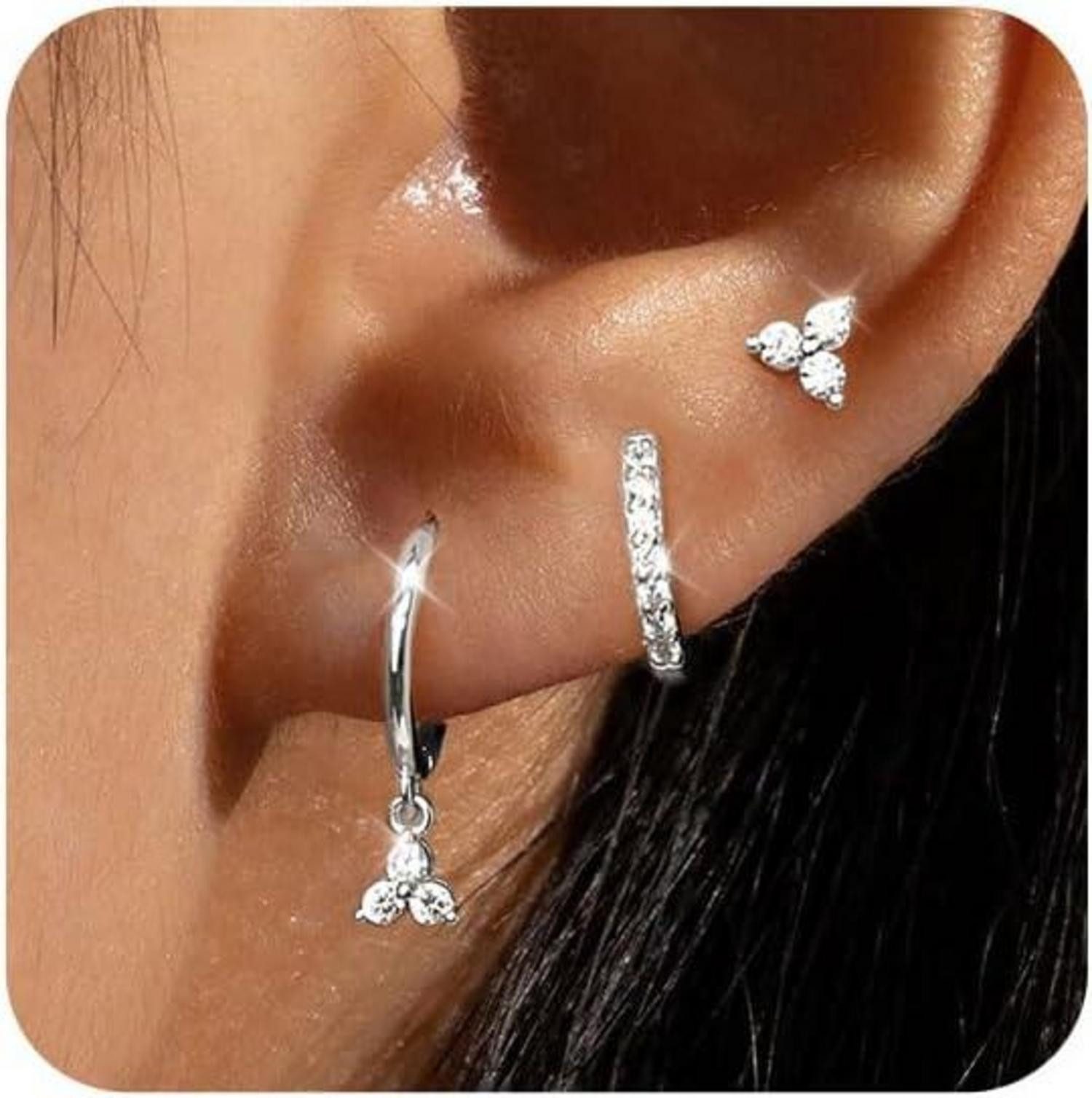 Schmuckset Ohrringe Set Silber 925 Vergoldet Zirkonia Ohrstecker Creolen Damen