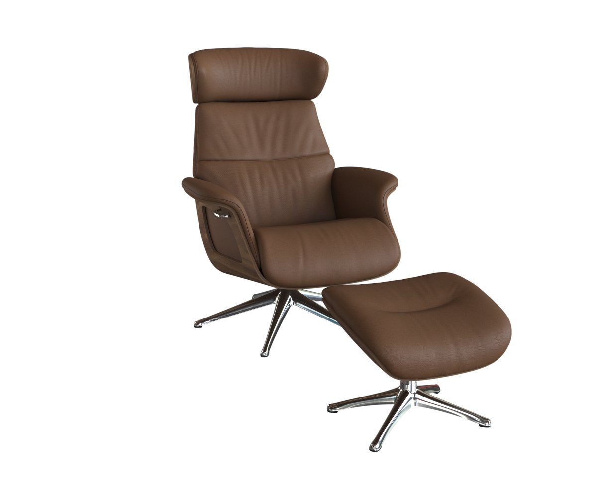 FLEXLUX Relaxsessel Rücken u. Kopfverstellung, ergonomisch, Airchannels, klasse Komfort, Rücken- & Kopfteilverstellung, Drehbar, Armlehne Walnuss, Fuß Alu