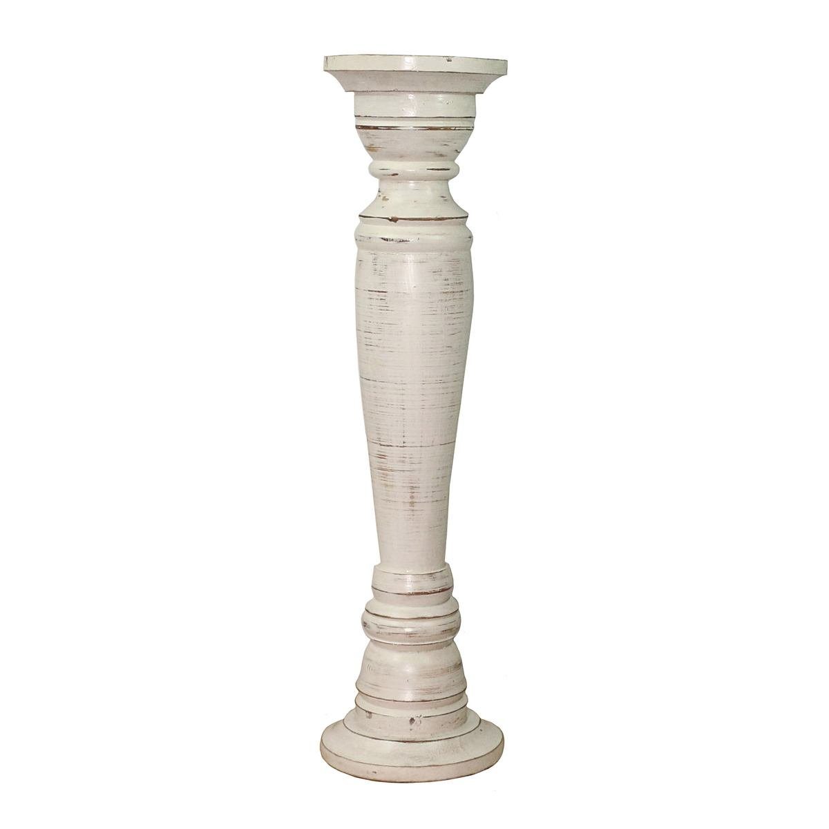 Oriental Galerie Blumenhocker Runde Säule Weiß Whitewash 80 cm (1 St), Handarbeit