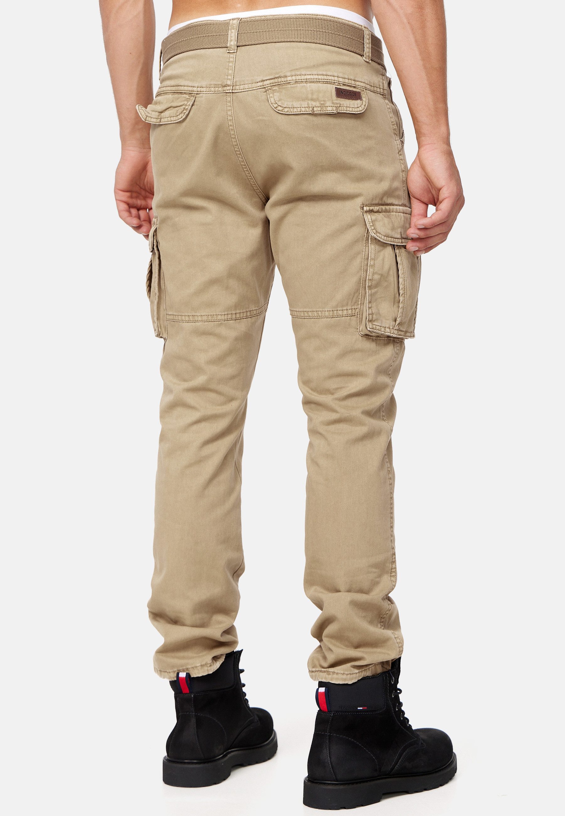 Indicode Cargohose Herren William Cargo Hose Herrenhose mit 7 Taschen, inkl. Gürtel