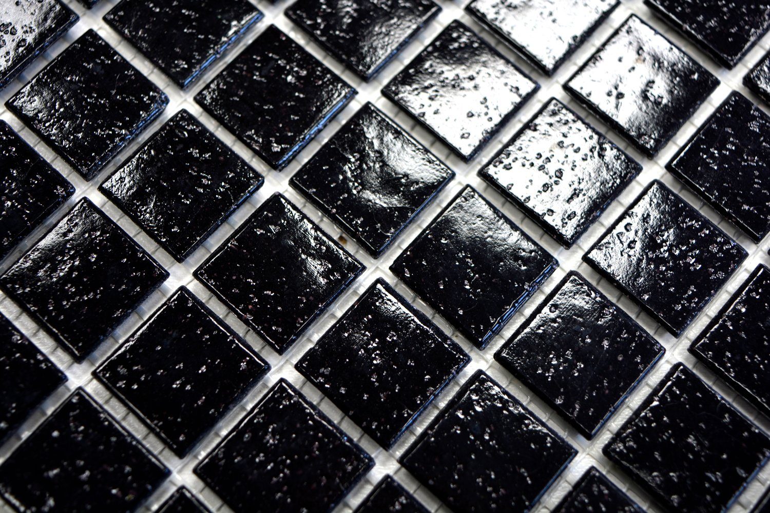 Mosani Bodenfliese BAD Dusche Mosaikfliese Spots WAND Küchenwand Schwarz Glasmosaik