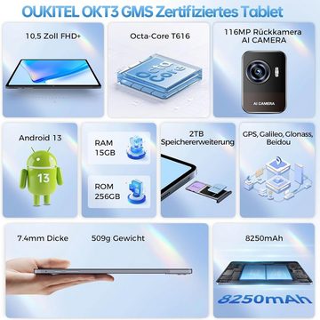 OUKITEL Tablet (10,5", 256 GB, Android 13, 4GLTE+5G, Tablet(1TB TF)8250mAh Akku,4GLTE+5G 1920x1200 FHD IPS 16MP Kamera Face)