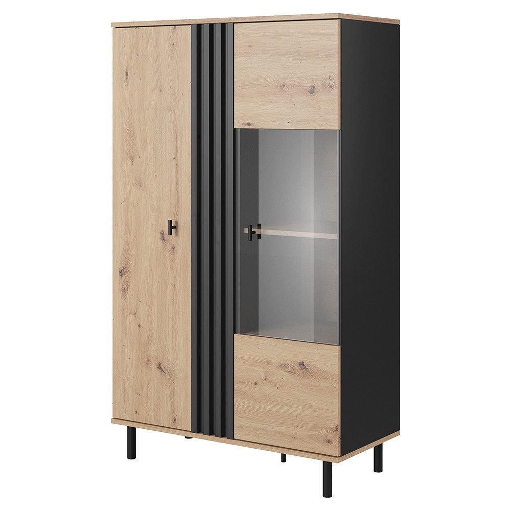 Lomadox Highboard MATTAWA-167, Vitrine, 90 cm, Eiche Dekor, 2 Türen