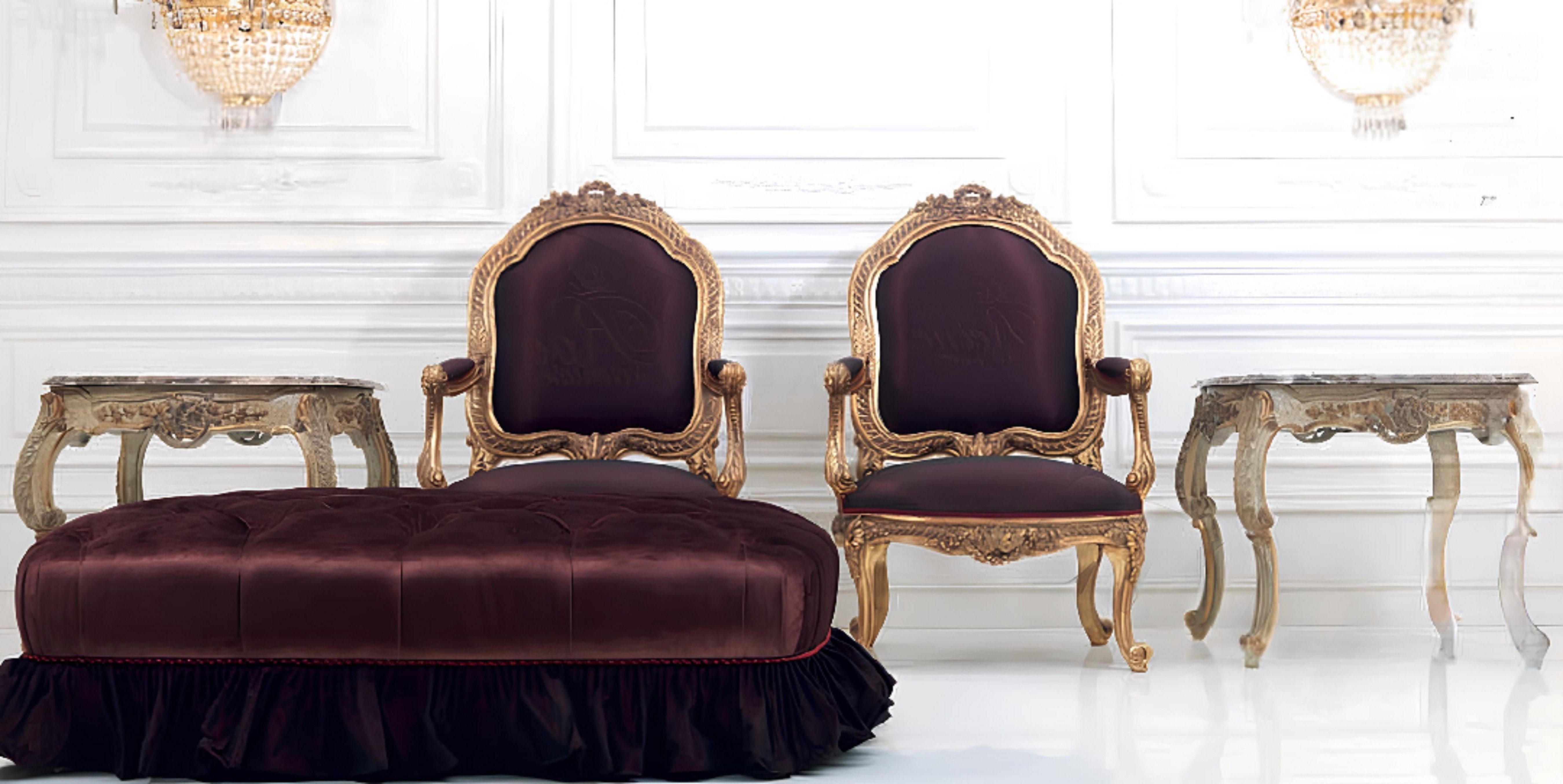 Xlmoebel Sessel Couchtisch Royal aus Holz im Barock-Rokoko-Design (5-St., 2x Beistelltisch + 2x Stühle + Hocker), Hergestellt in Italy