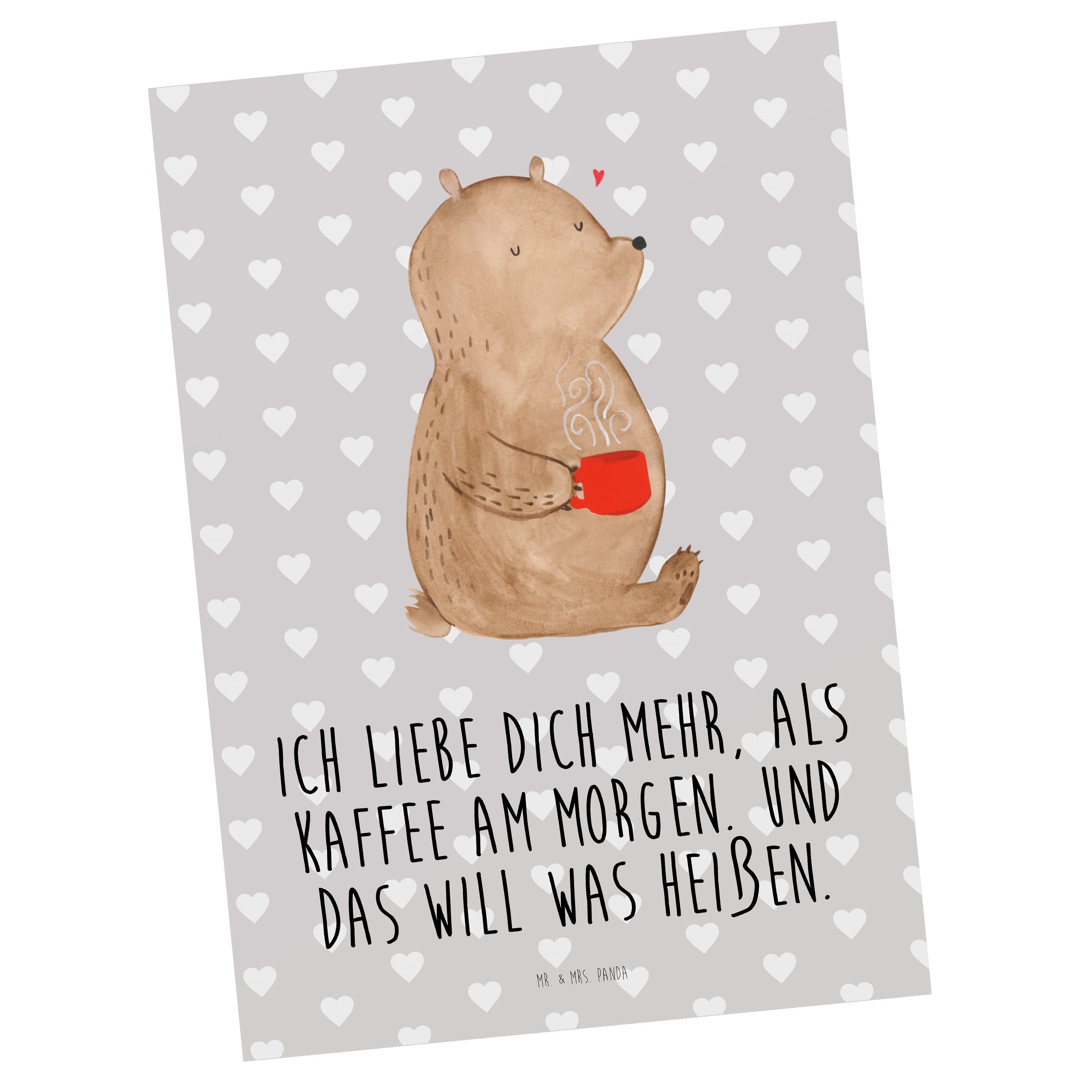 Mr. & Mrs. Panda Postkarte Bär Morgenkaffee - Grau Pastell - Geschenk, Ehefrau, Freund, für Ehem