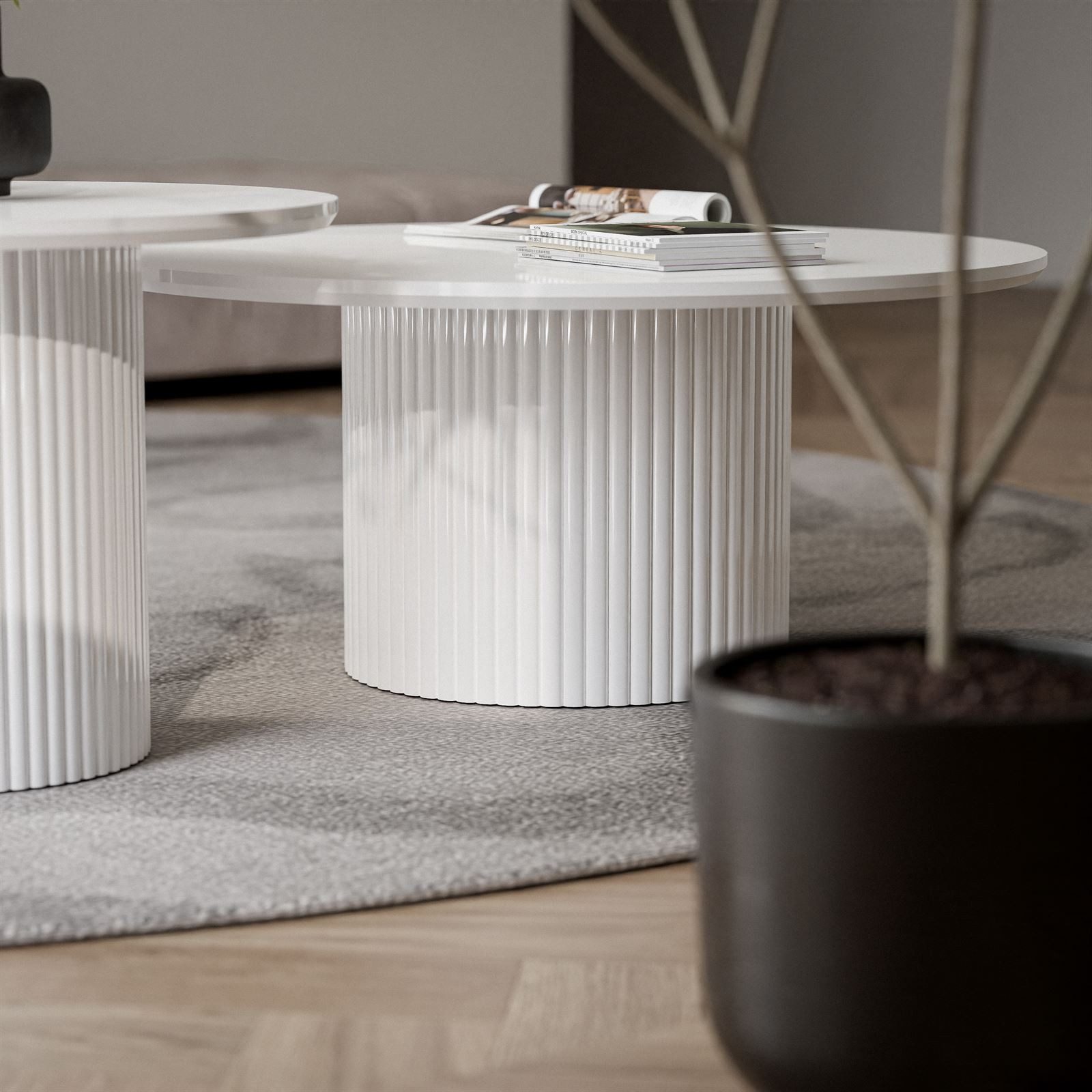 yourhouse24 Couchtisch -Set ORI 2-in-1 (Rund) – Riffel-Optik & Lamellen-Design (2er Set), Ø 80 cm & Ø 60 cm (Höhe: 36/42 cm) – platzsparend ineinanderschiebbar – Bild 4 von 5