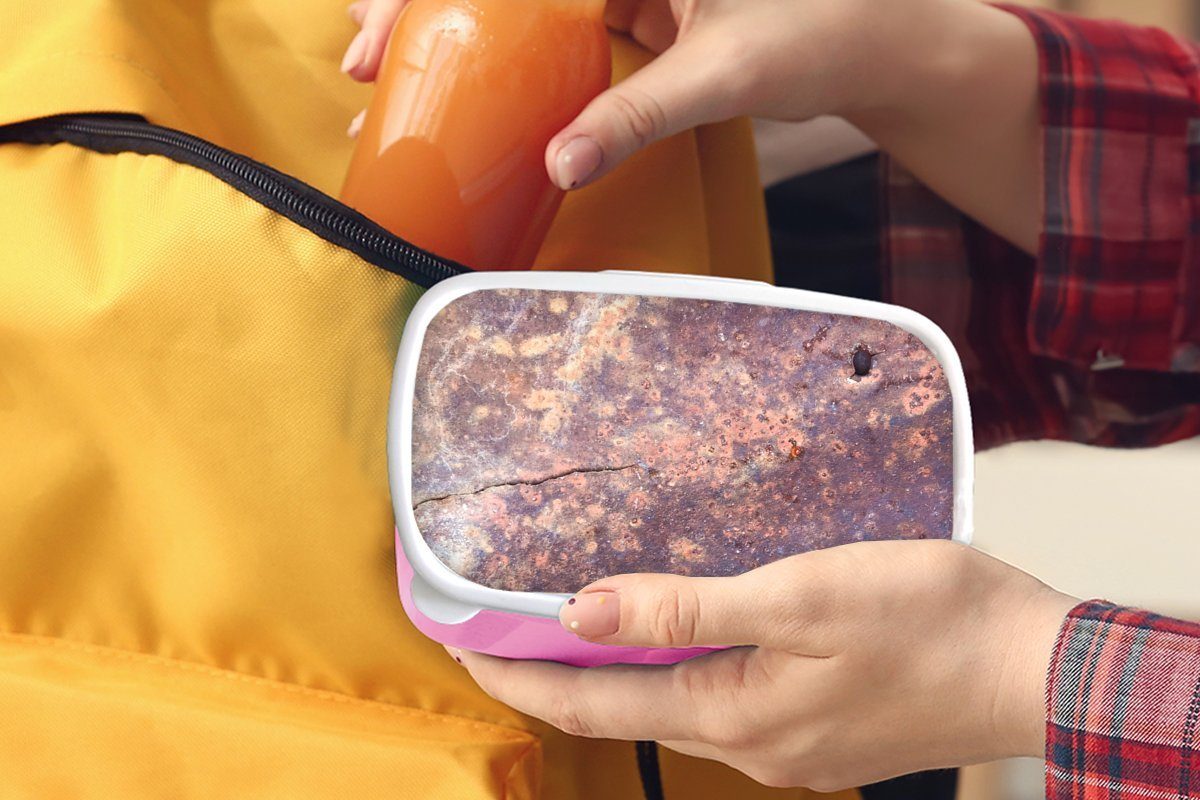 MuchoWow Lunchbox Rost - Brotdose Snackbox, - Kunststoff, Brotbox rosa Abstrakt Stahl, Erwachsene, (2-tlg), Mädchen, Kunststoff für Kinder