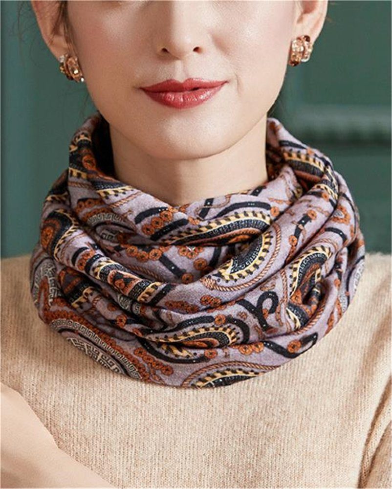 Rouemi Modeschal Damen Loop Warmer Schal, bedruckter Kurzschal, winddicht und warm Lila