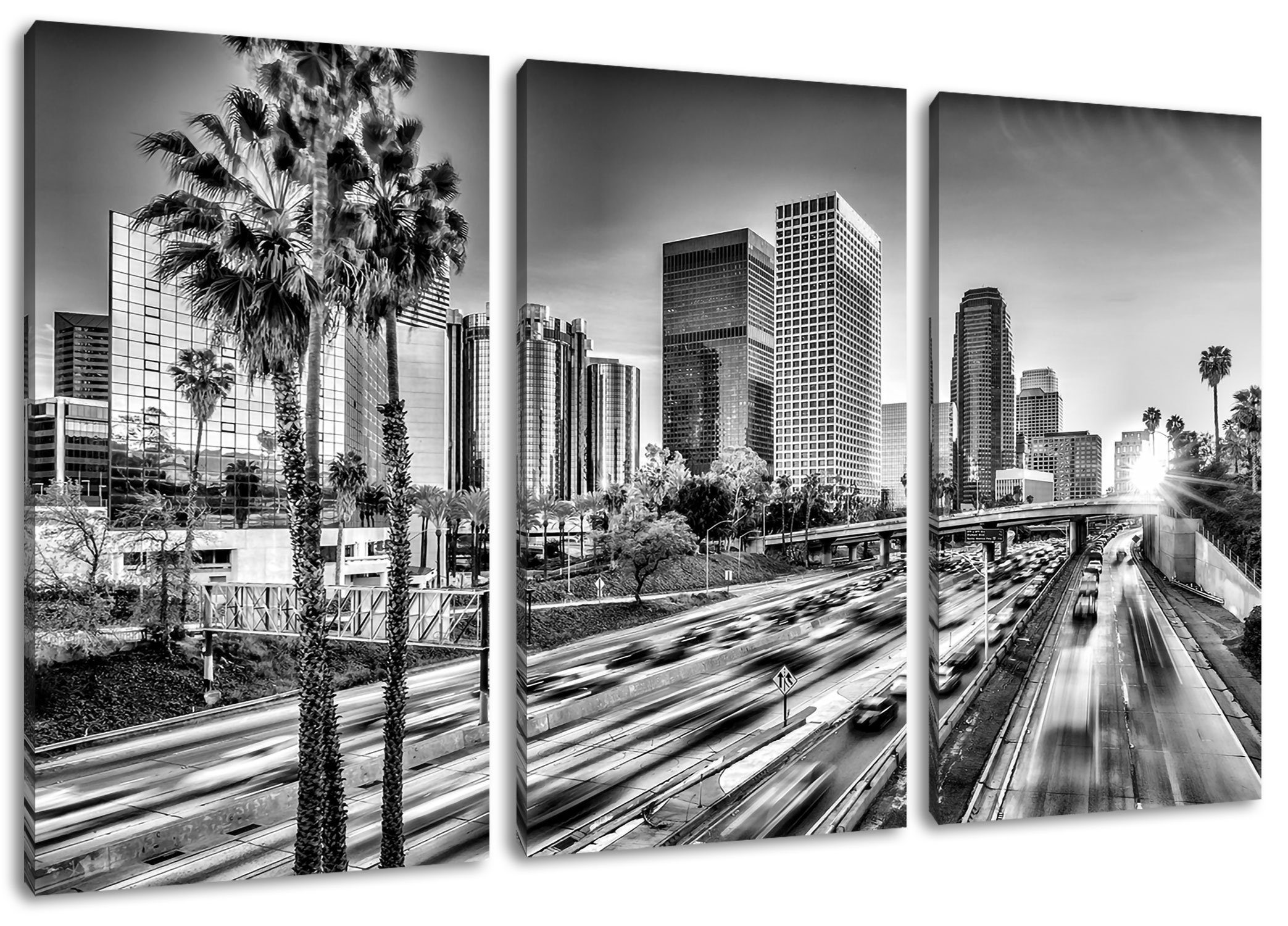 Pixxprint Leinwandbild Straßenverkehr in Los Angeles, Straßenverkehr in Los Angeles 3Teiler (120x80cm) (1 St), Leinwandbild fertig bespannt, inkl. Zackenaufhänger