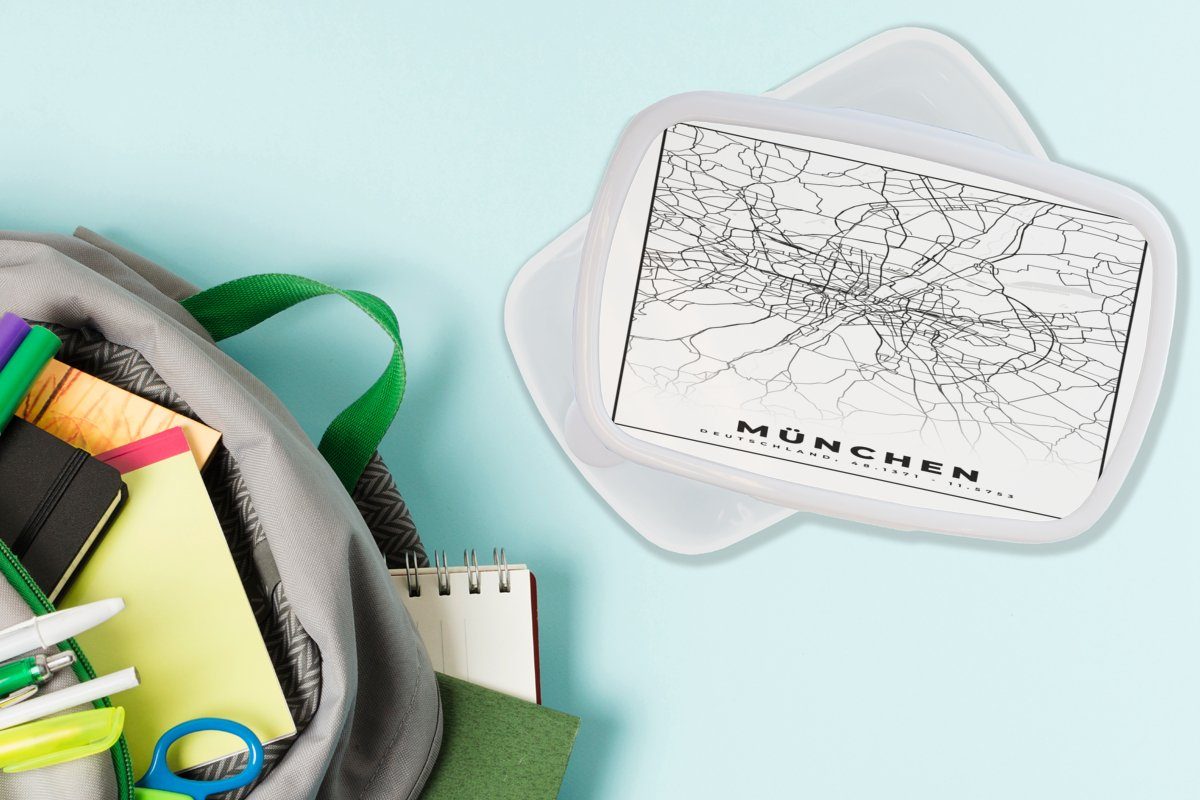 Lunchbox München für Karte Stadtplan, für - MuchoWow und Brotbox Kunststoff, Brotdose, (2-tlg), weiß Kinder Jungs und Erwachsene, - Mädchen