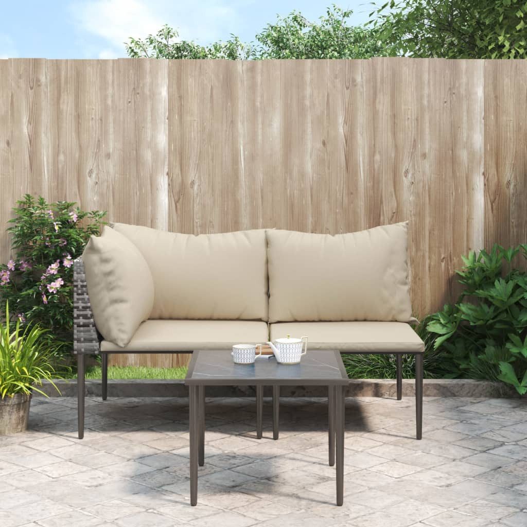 vidaXL Gartenlounge-Set 3-tlg. Garten-Lounge-Set mit Kissen Grau Poly Rattan, (1-tlg)