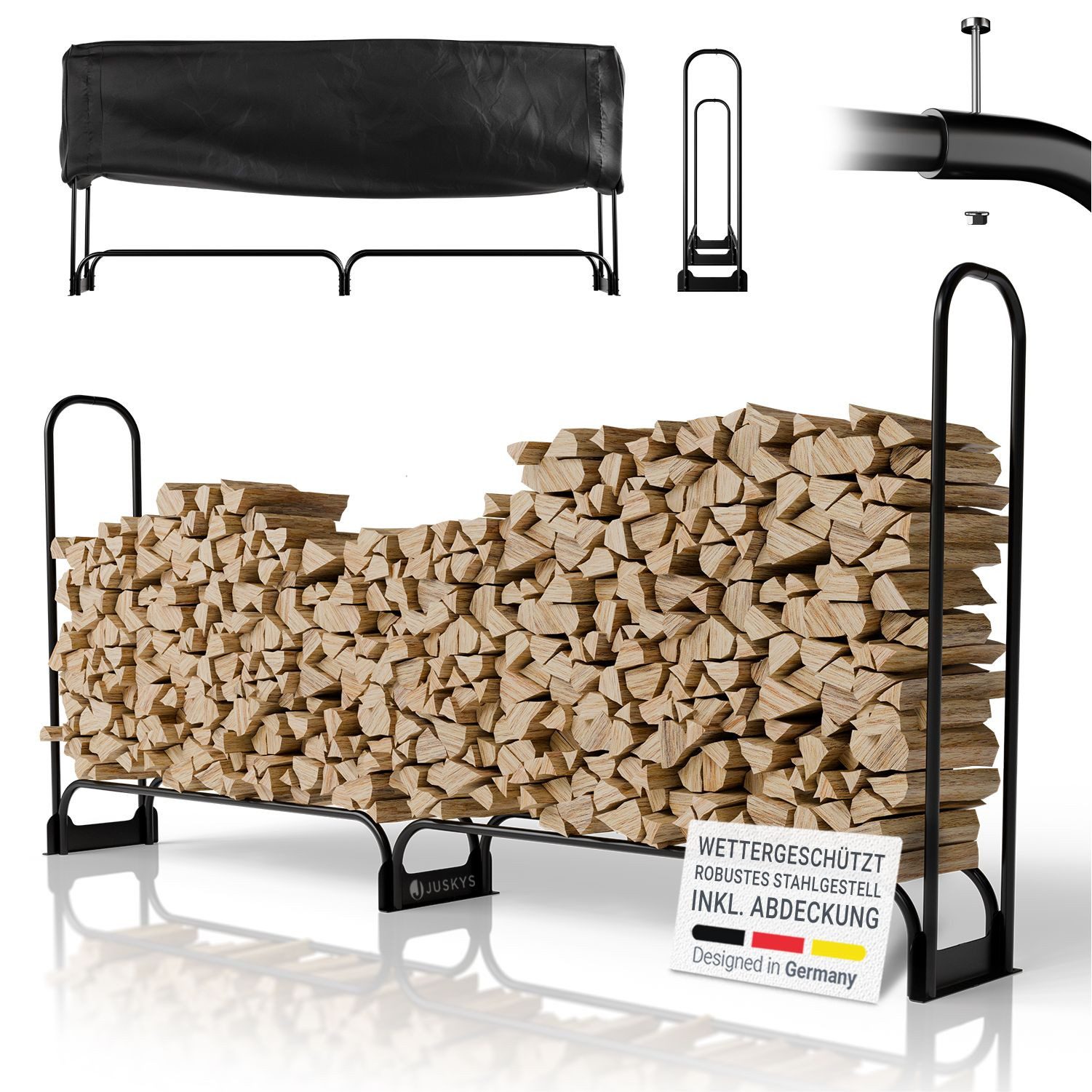 Juskys Kaminholzregal, aus Metall mit Abdeckplane, Witterungsbeständig, 300 kg belastbar